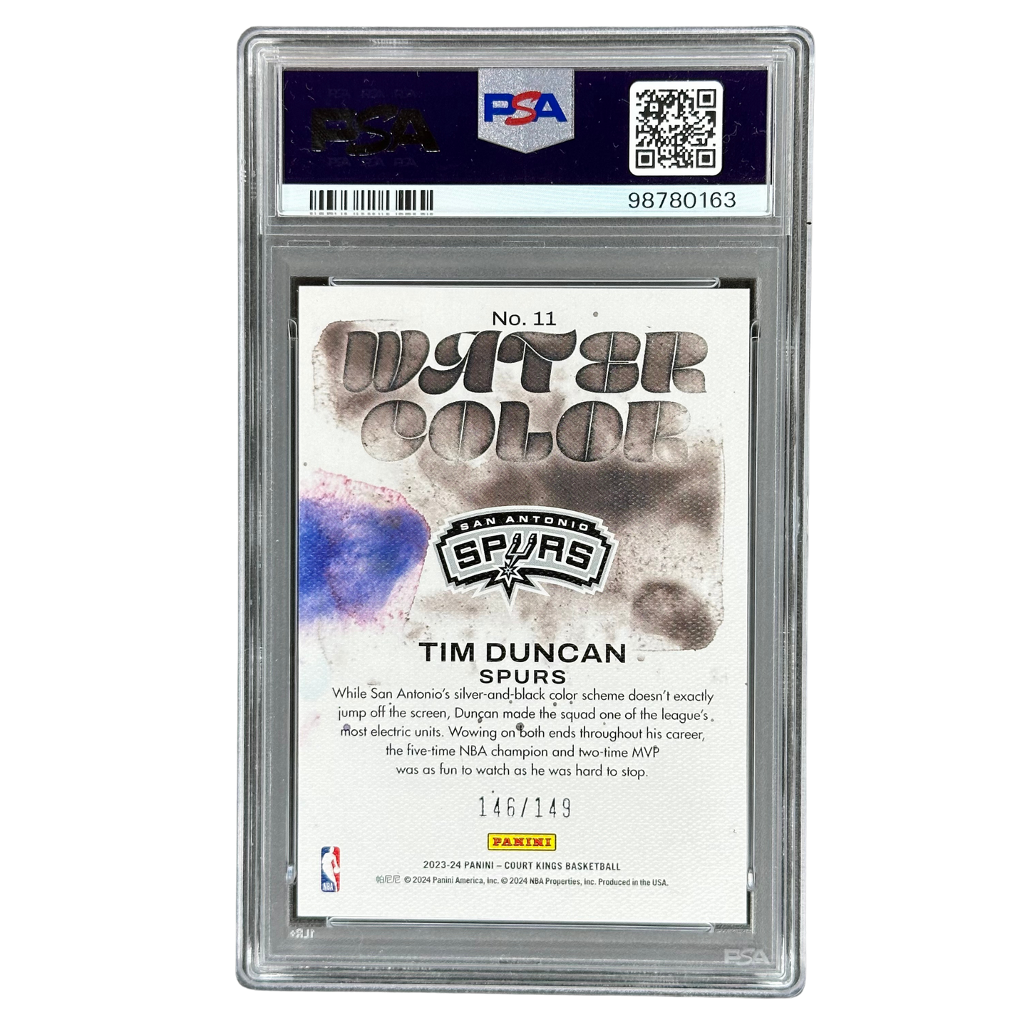 Tim Duncan 2023 Court Kings Water Color Ruby 146/149 PSA 10 #11