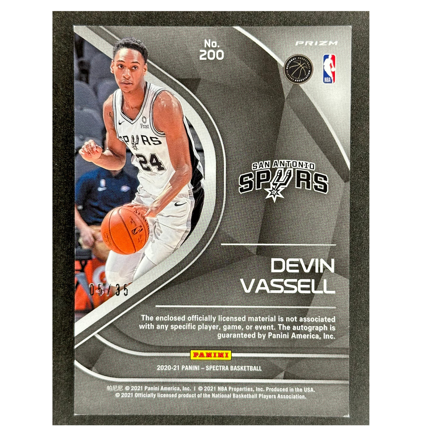 Devin Vassell 2020 Spectra 5/35 Patch Auto RC Rookie Card RPA #200