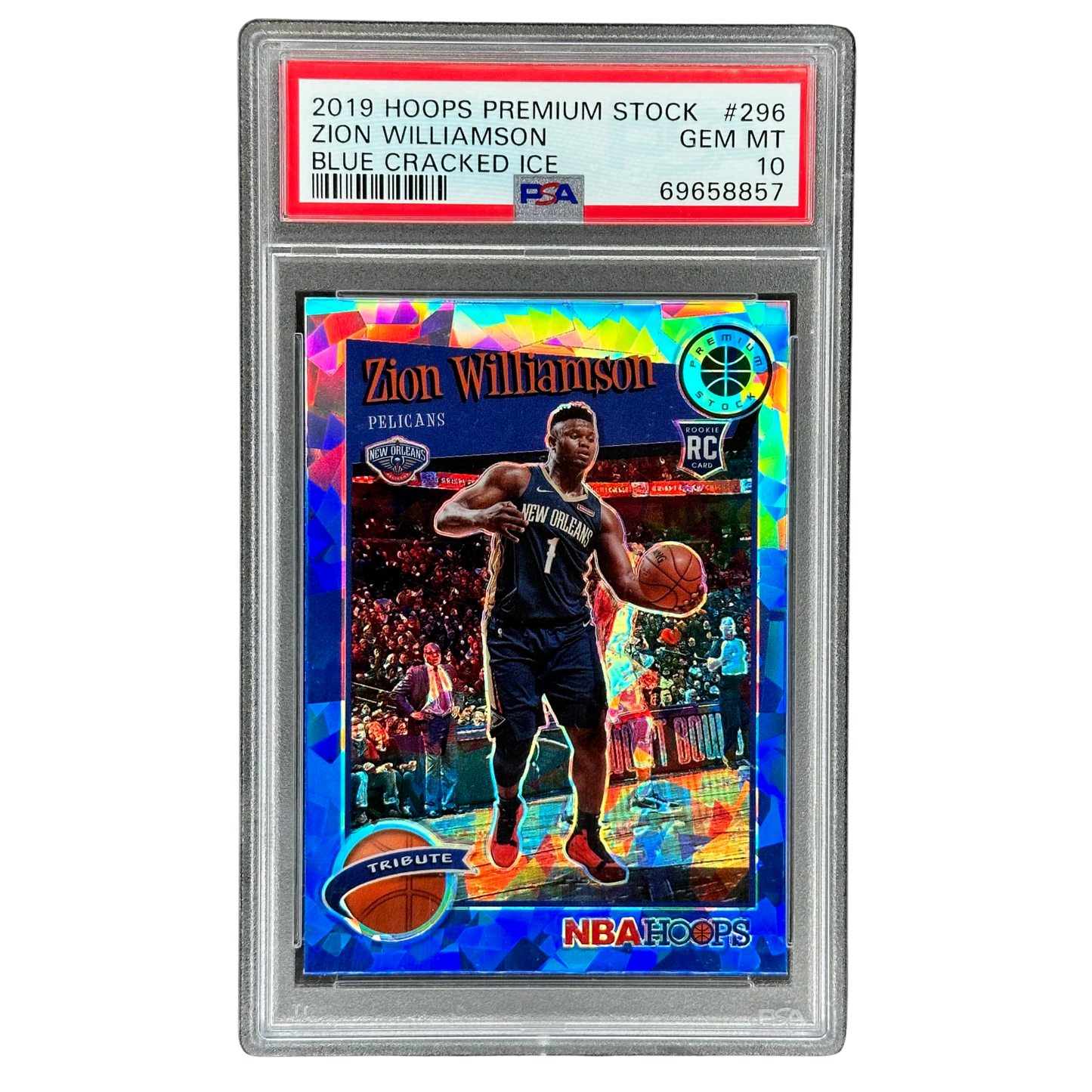 Zion Williamson 2019 Hoops Premium Stock Blue Cracked Ice RC Rookie Card PSA 10 #296