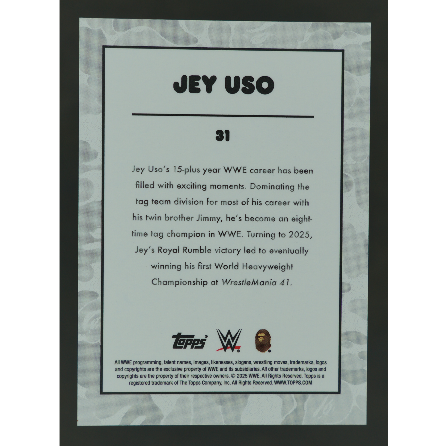 Jey Uso 2025 Topps x Bape 1/1 #31
