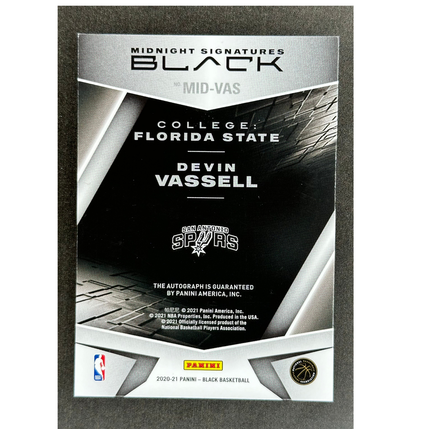 Devin Vassell 2020 Black Midnight Signatures 3/3 RC Rookie Card Auto #MID-VAS