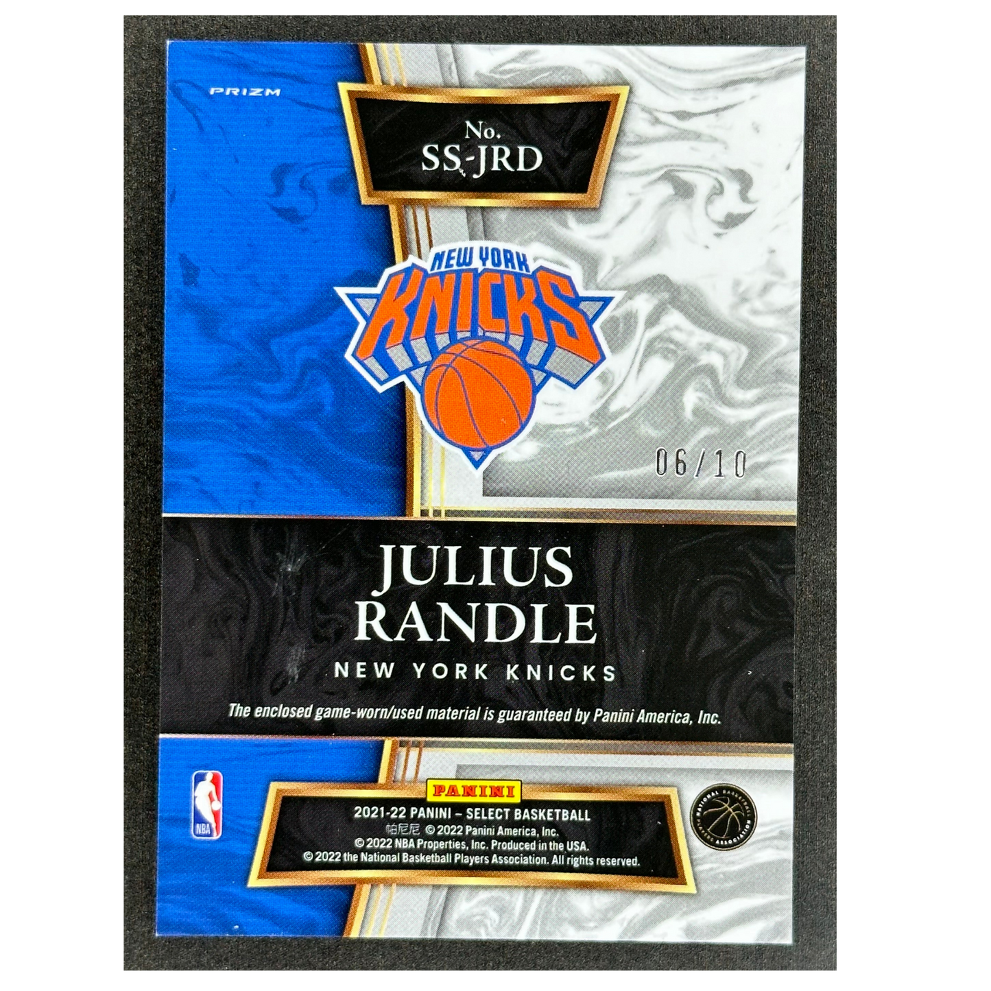 Julius Randle 2021 Select Gold Game Worn Patch 6/10 #SS-JRD