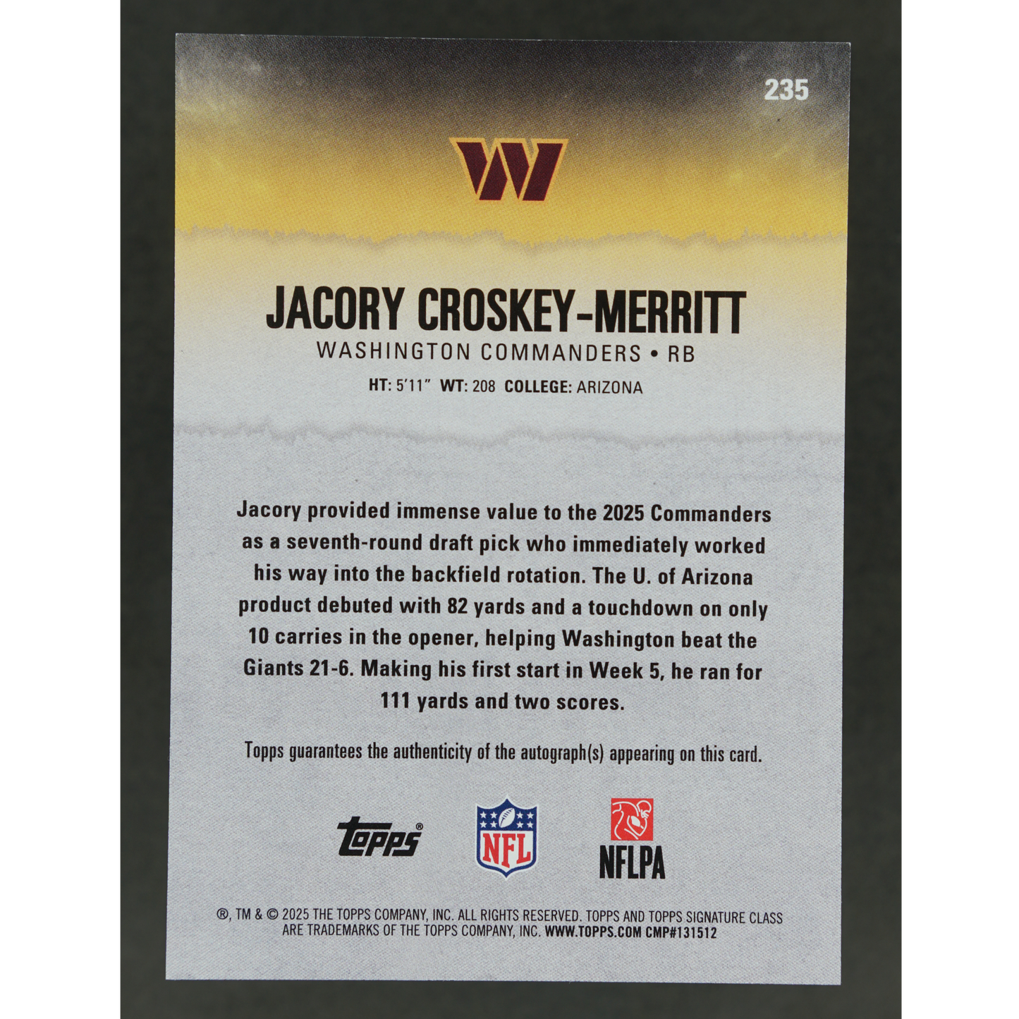 Jacory Croskey-Merritt 2025 Topps Signature Class RC Auto #235