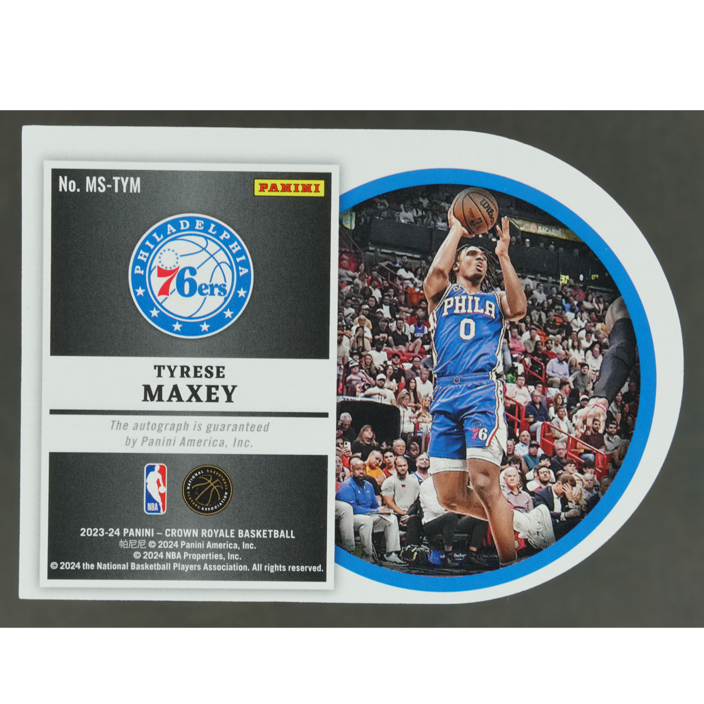 Tyrese Maxey 2023 Crown Royale Majestic Signatures Die-Cut Auto 27/49 #MS-TYM