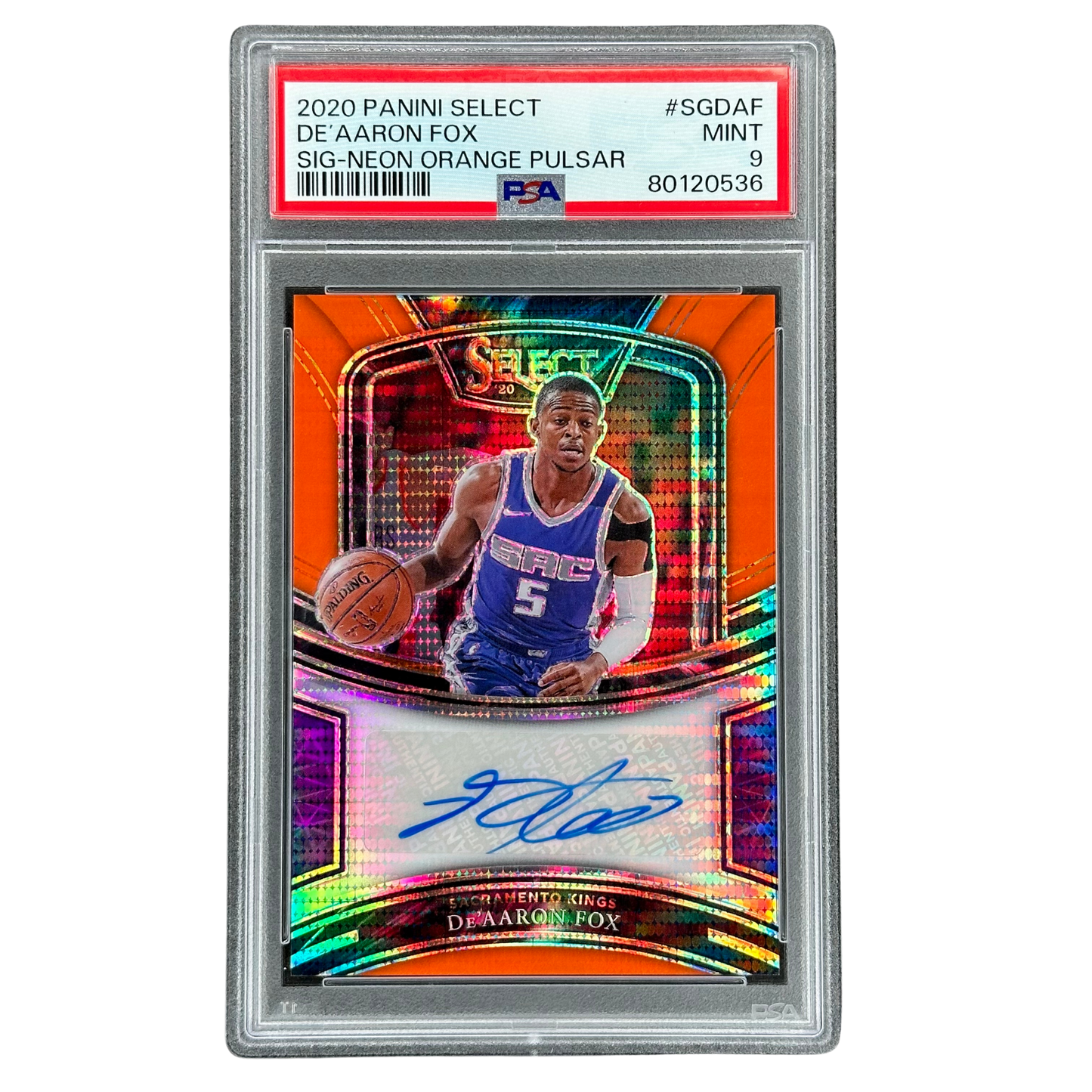 De‘Aaron Fox 2020 Select Neon Orange Pulsar Auto 24/30 PSA 9 #SG-DAF
