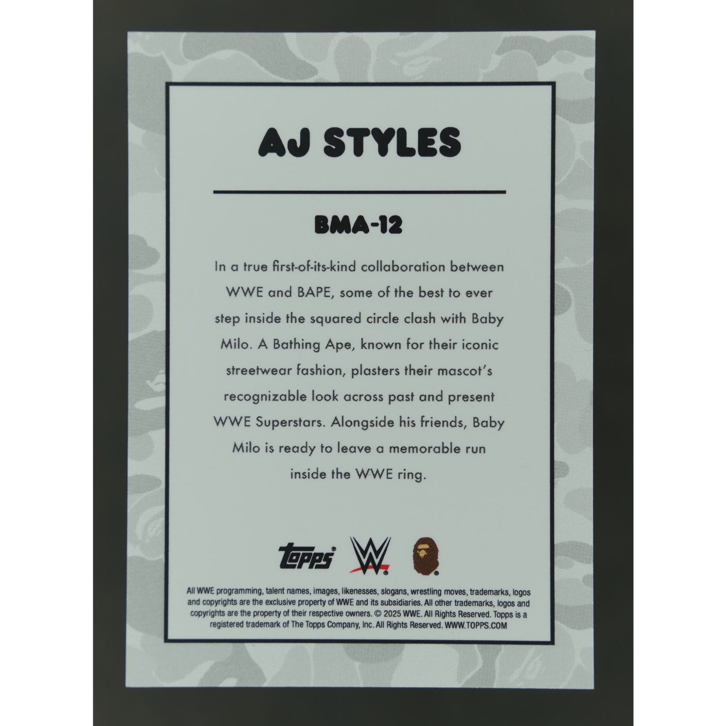 AJ Styles 2025 Topps x BAPE Baby Milo #BMA-12
