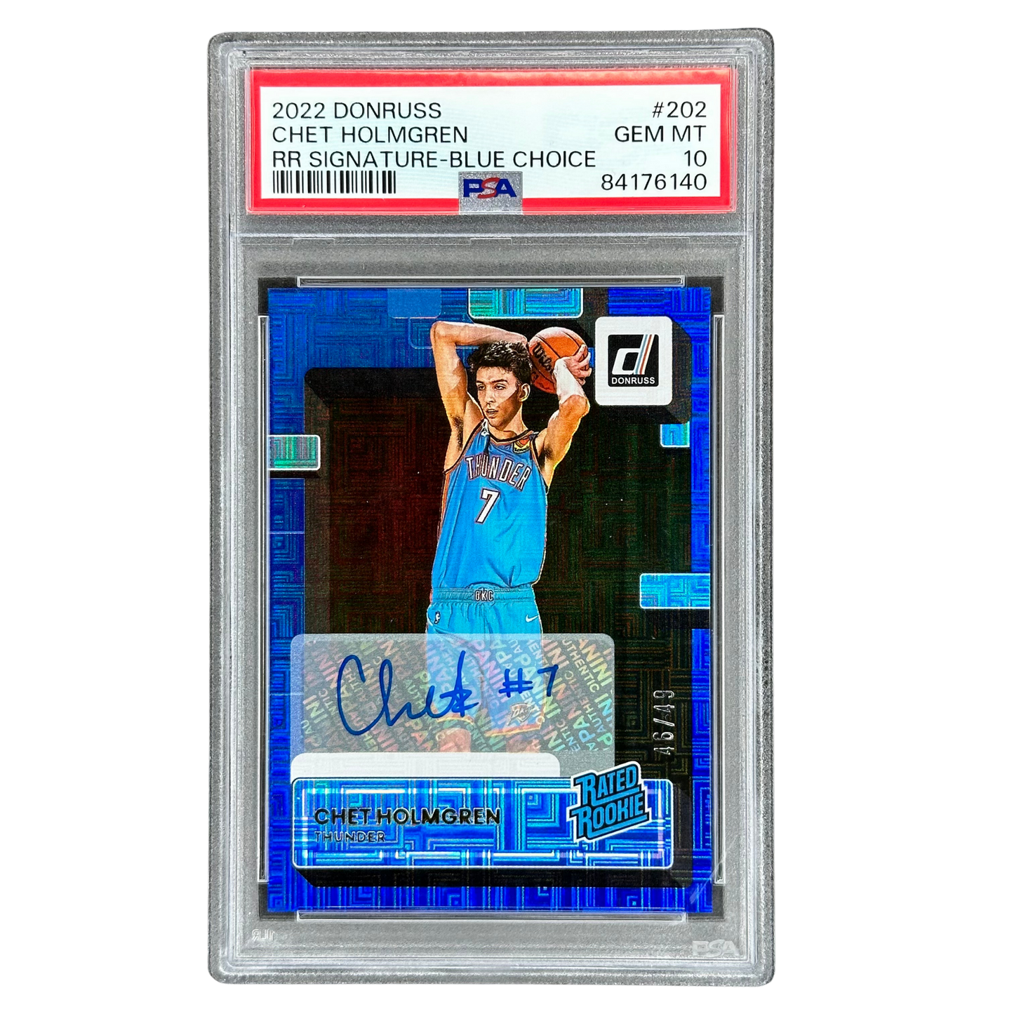 Chet Holmgren 2022 Donruss Rated Rookie Signatures Blue Choice Auto 46/49 PSA 10 #202