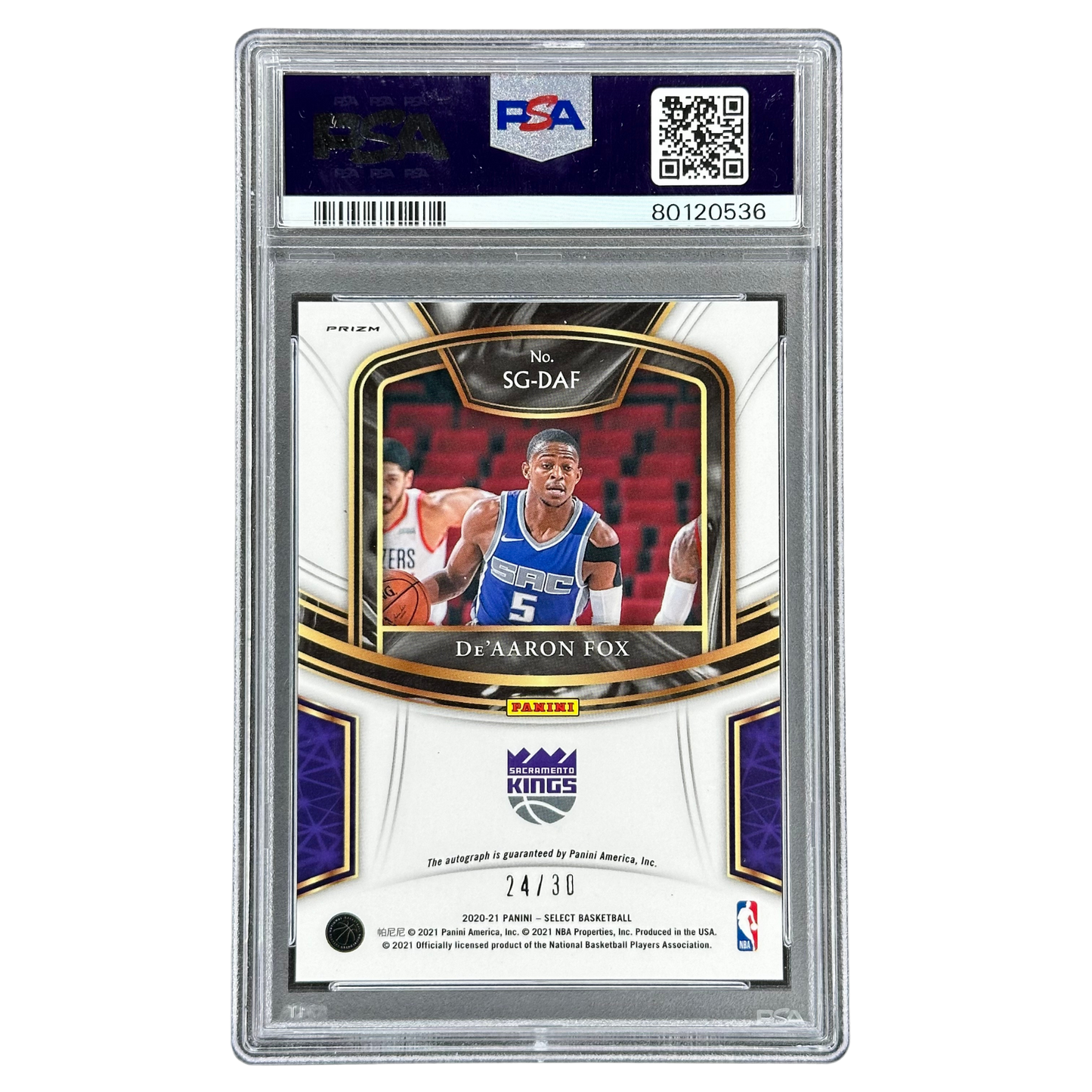 De‘Aaron Fox 2020 Select Neon Orange Pulsar Auto 24/30 PSA 9 #SG-DAF