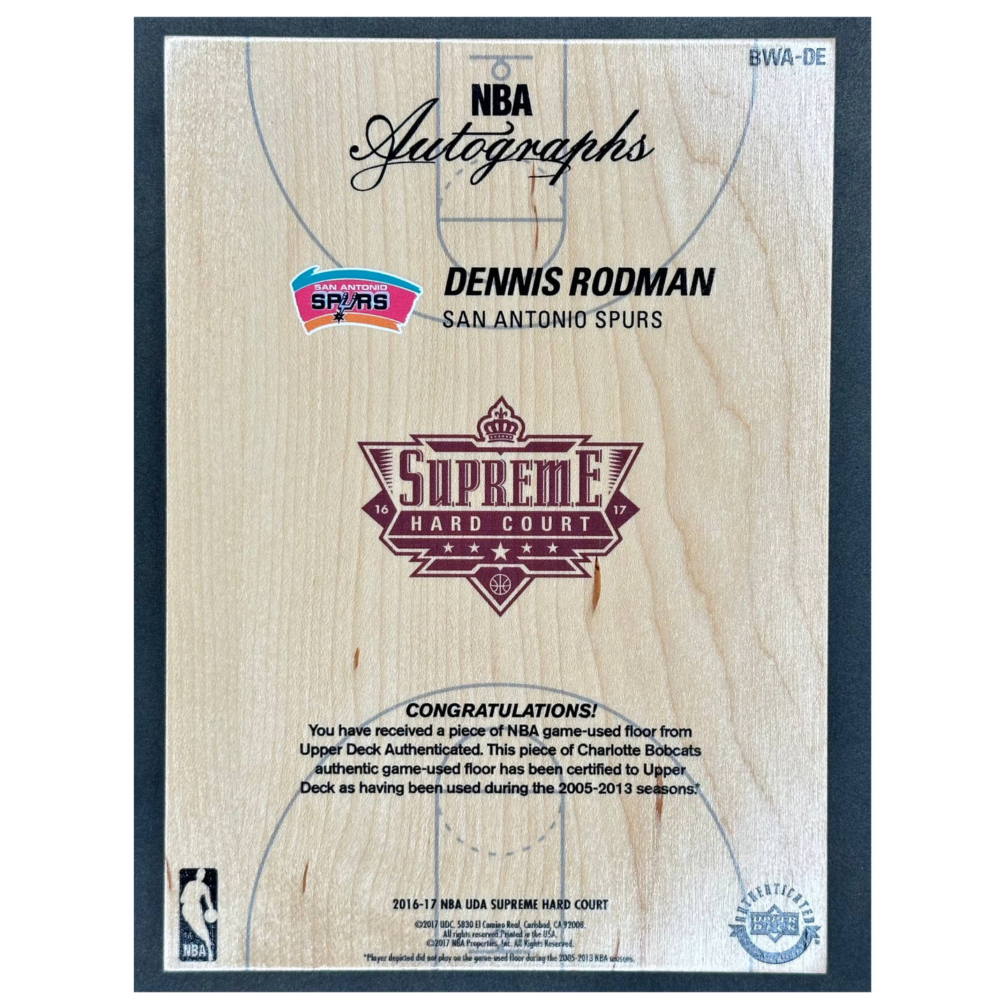 Dennis Rodman 2016 Supreme Hard Court Floor Memorabilia Auto #BWA-DE