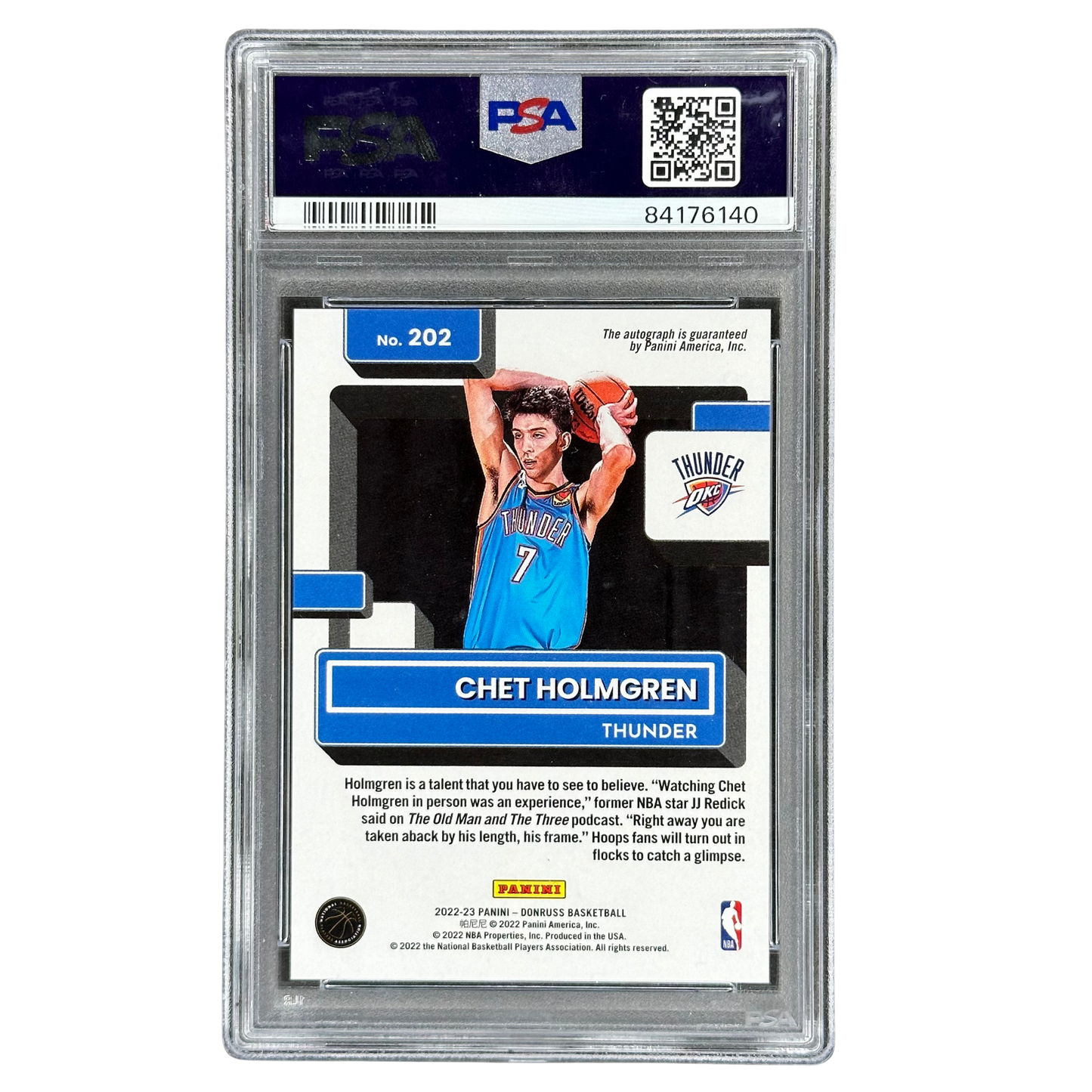 Chet Holmgren 2022 Donruss Rated Rookie Signatures Blue Choice Auto 46/49 PSA 10 #202