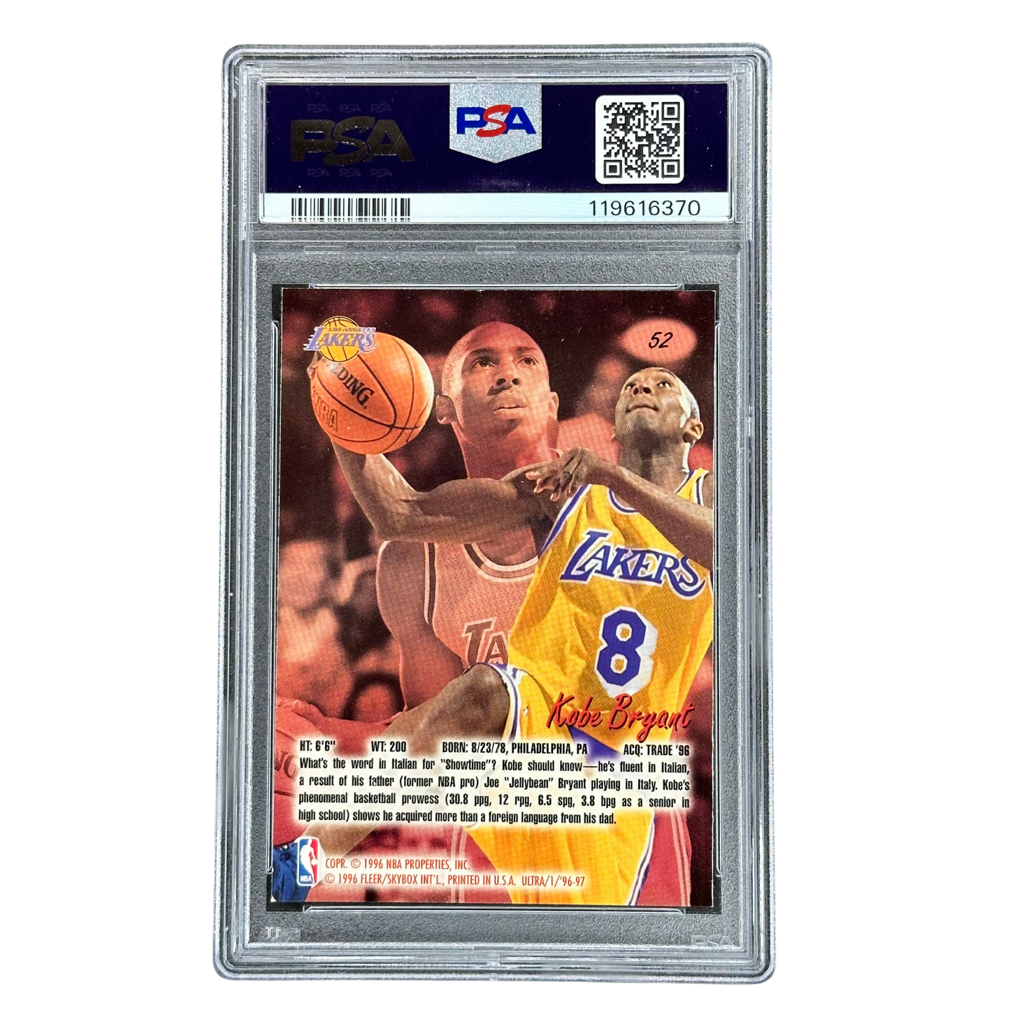 Kobe Bryant 1996 Ultra RC Rookie Card PSA 9 #52