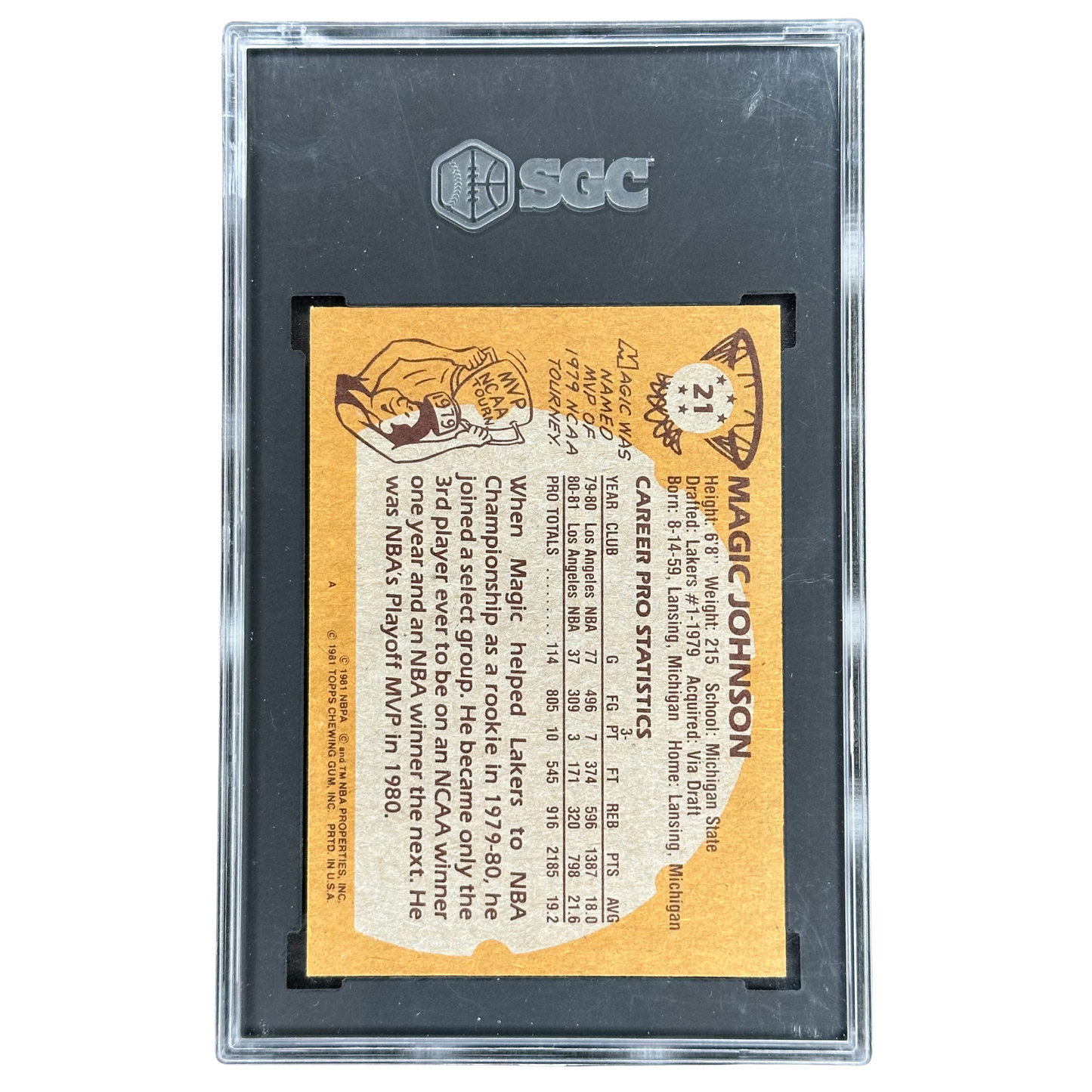 Magic Johnson 1981 Topps SGC 7.5 #21