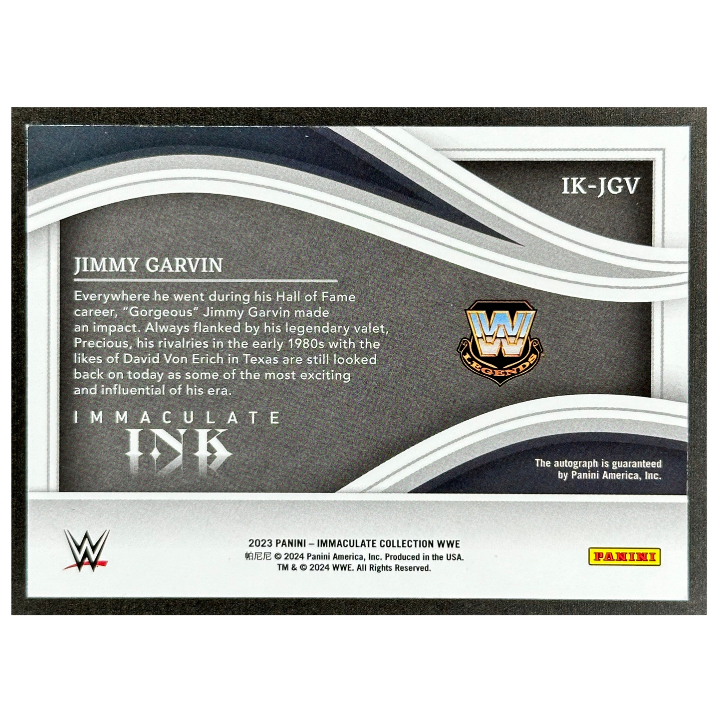 Jimmy Garvin 2023 Immaculate Ink Auto 7/99 #IK-JGV