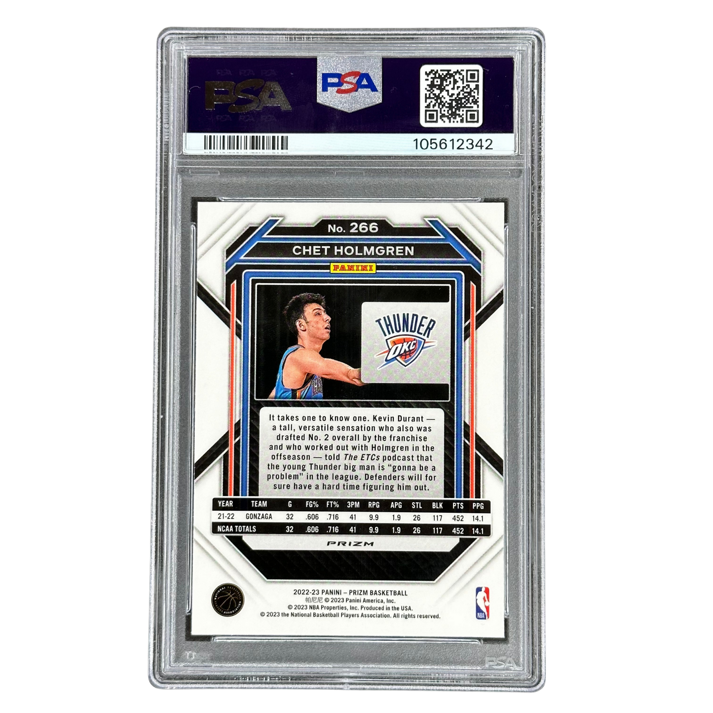 Chet Holmgren 2022 Prizm Blue Wave RC Rookie Card PSA 10 #266