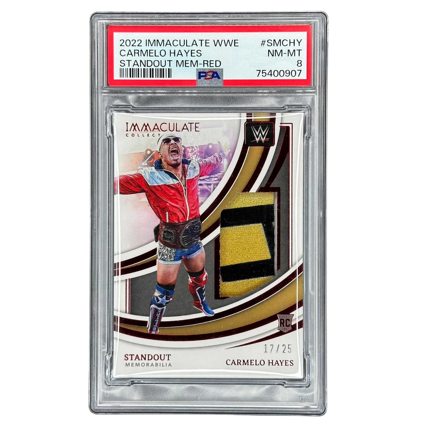 Carmelo Hayes 2022 Immaculate Standout Memorabilia Red RC Rookie Card PSA 8 #SMCHY