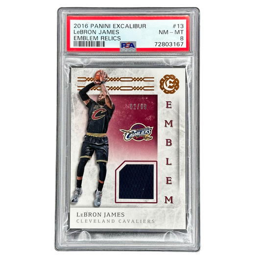 Lebron James 2016 Excalibur Emblem Relics Jersey 92/99 PSA 8 #13