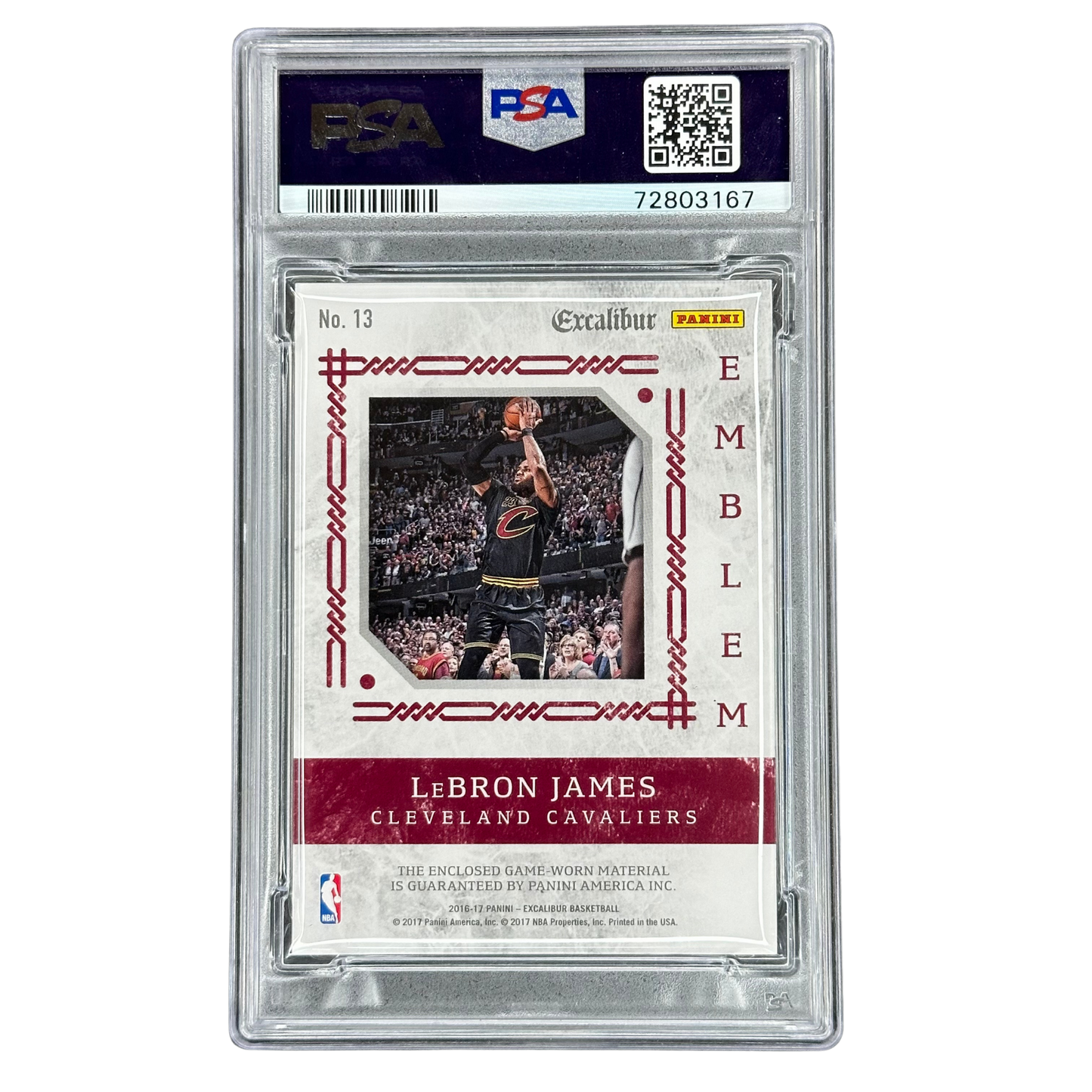 Lebron James 2016 Excalibur Emblem Relics Jersey 92/99 PSA 8 #13