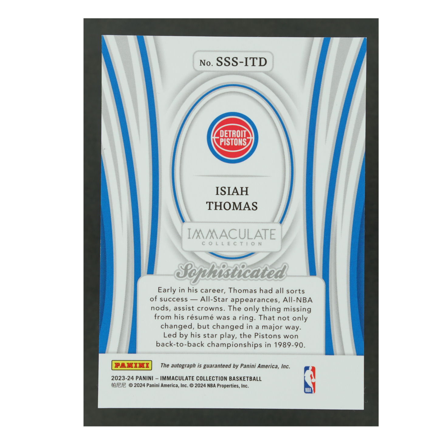 Isiah Thomas 2023-24 Immaculate Sophisticated Auto 65/75 #SSS-ITD