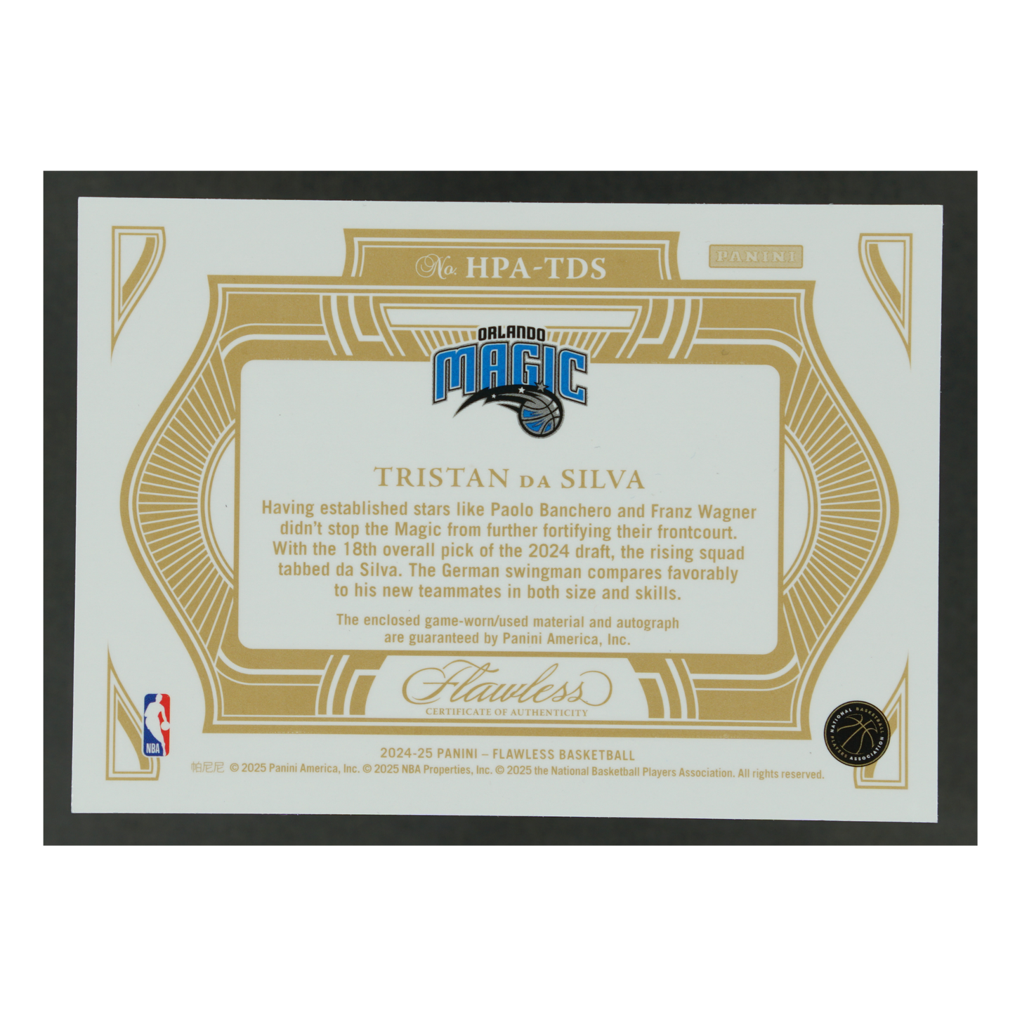 Tristan Da Silva 2024-25 Flawless RPA 5/25 #HPA-TDS
