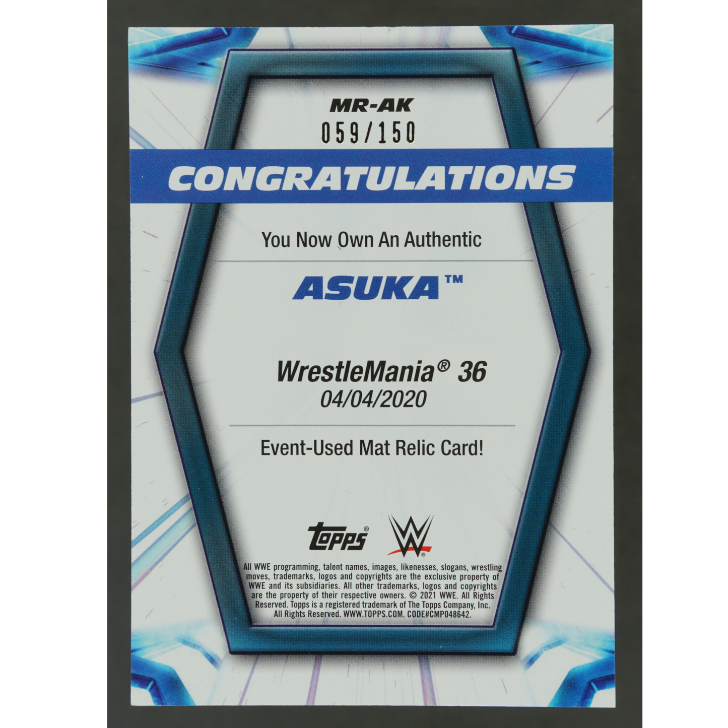 Asuka 2021 Wrestlemania Mat Relic 59/150 #MR-AK