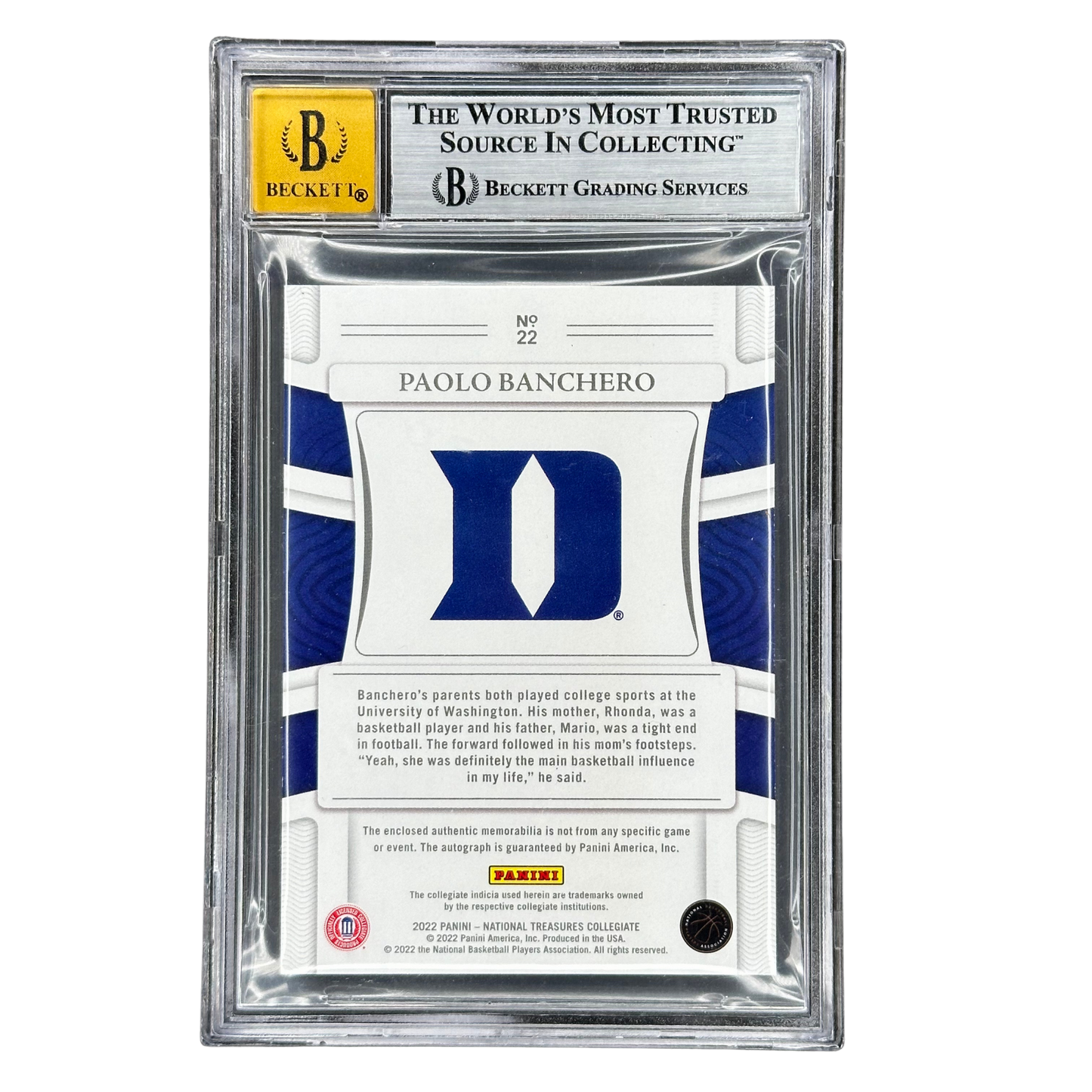 Paolo Banchero 2022 National Treasures Collegiate RC Rookie Card Patch Auto 8/25 #22