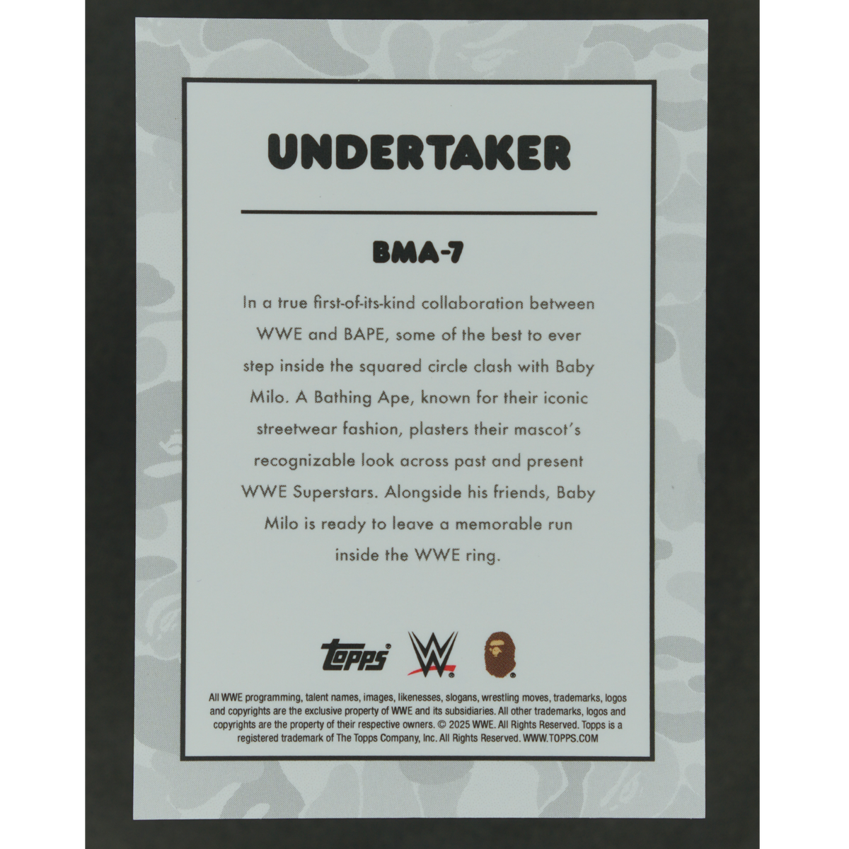 Undertaker 2025 Topps x BAPE Baby Milo 21/25 #BMA-7