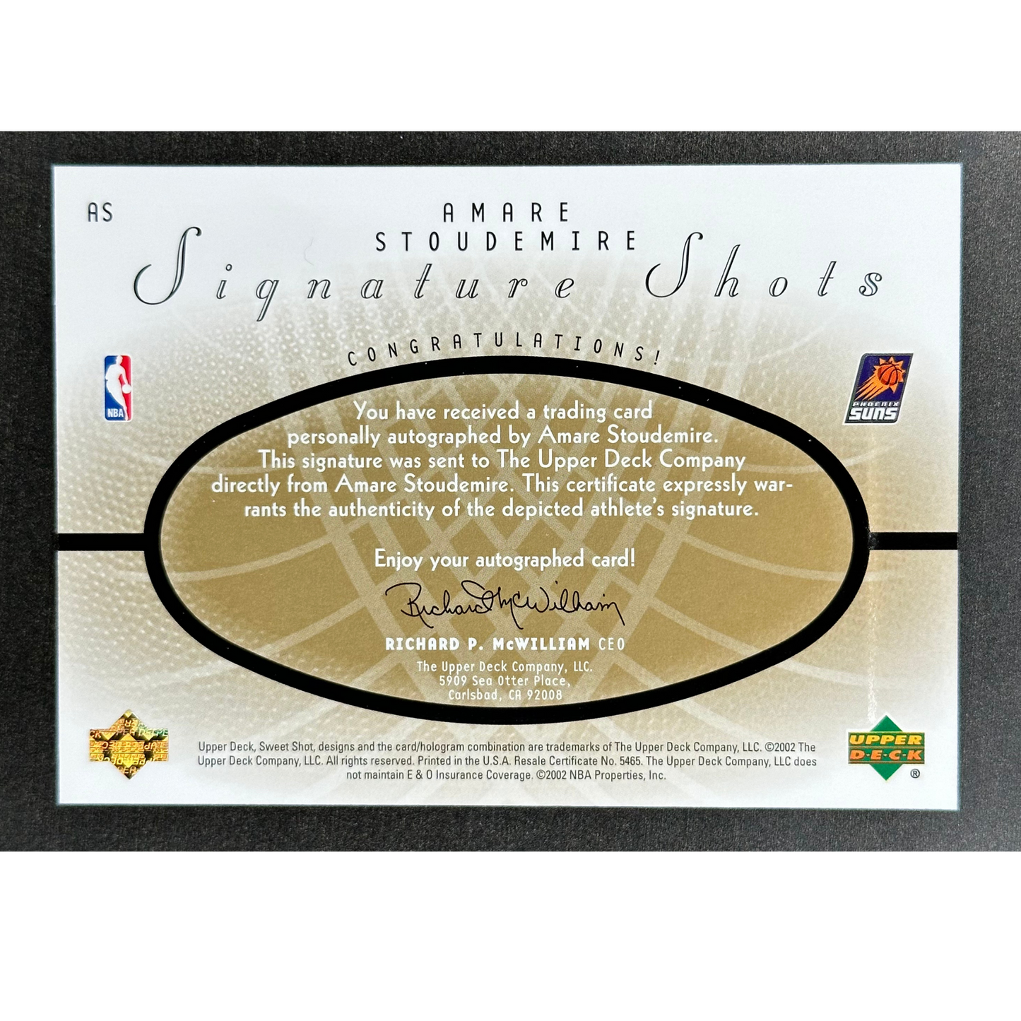 Amare Stoudemire 2002 Sweet Shot Auto #AS