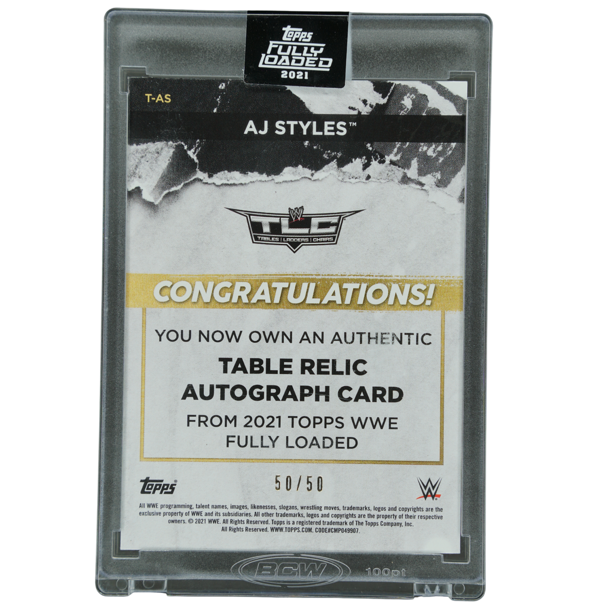 AJ Styles 2021 Fully Loaded Table Relic Auto 50/50 #T-AS