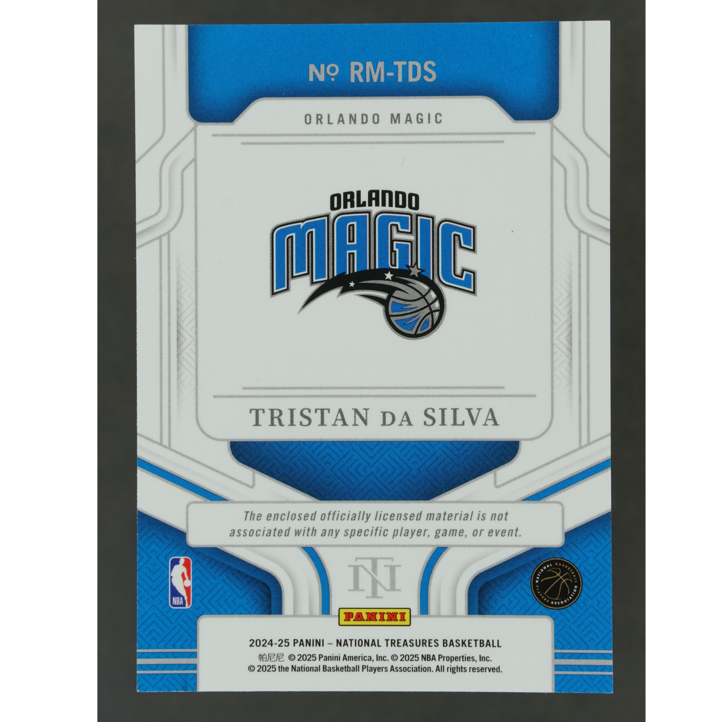 Tristan Da Silva 2024 National Treasures Rookie Materials 17/99 #RM-TDS