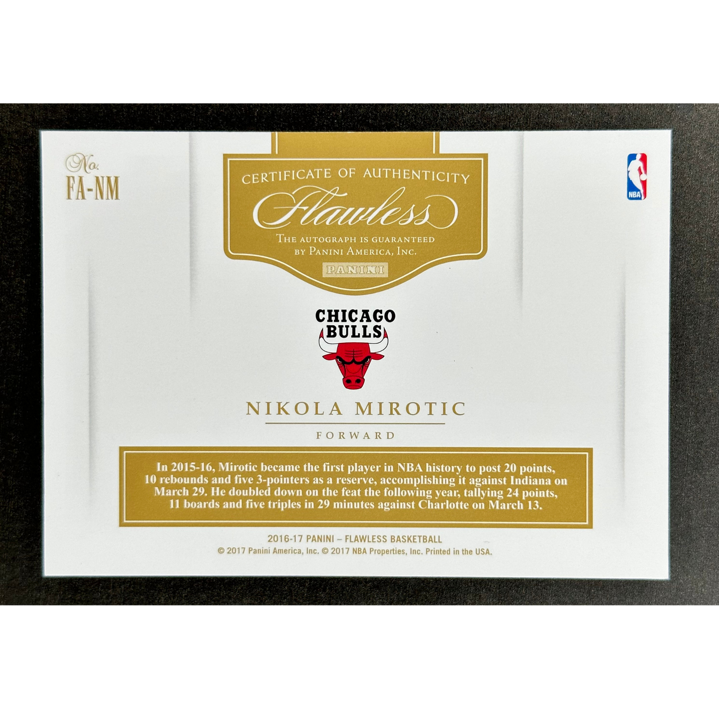 Nikola Mirotic 2016 Flawless Auto 20/25 #FA-NM