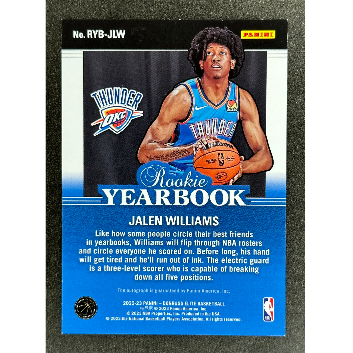Jalen Williams 2022 Elite Rookie Year Book Class of 2022 Auto #RYB-JLW