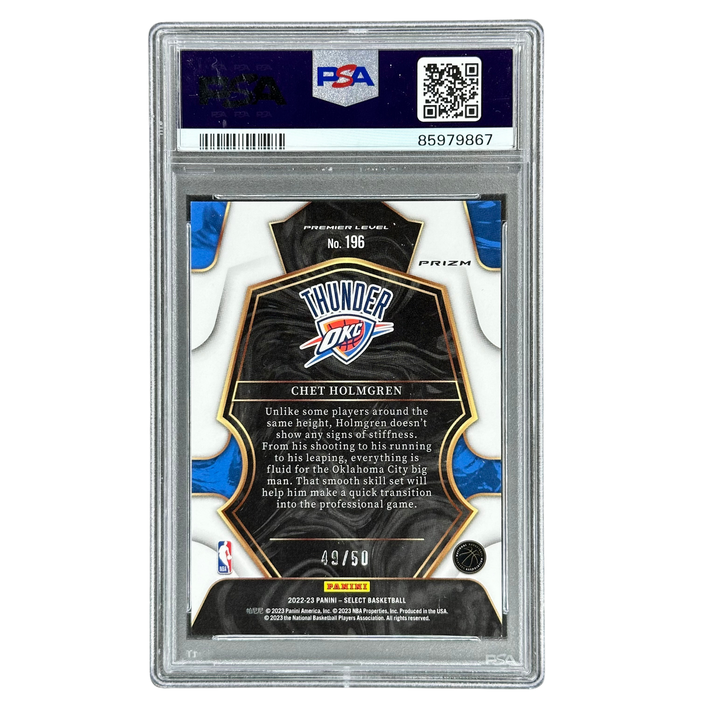 Chet Holmgren 2022 Select Green Wave 49/50 RC Rookie Card PSA 10 #196