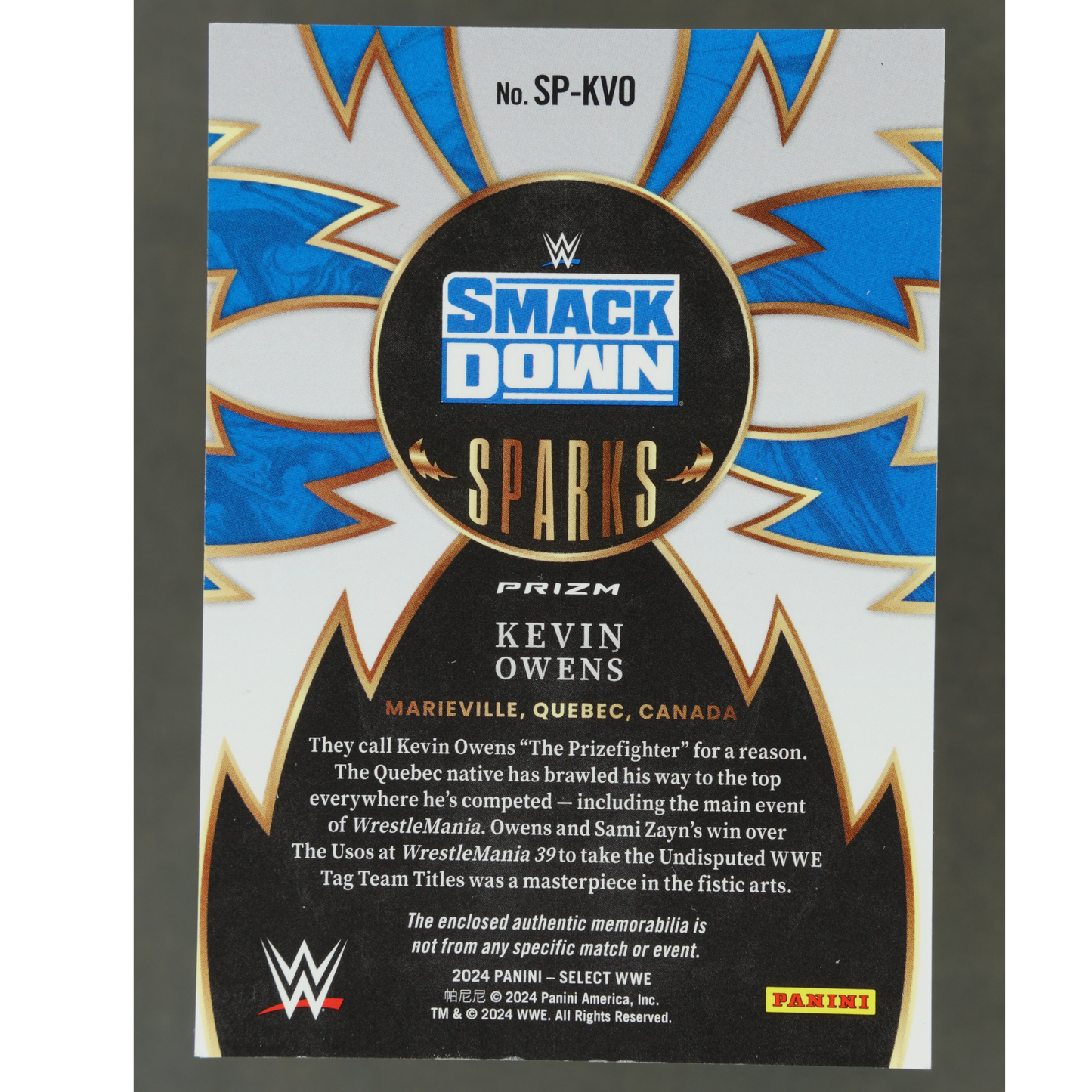 Kevin Owens 2024 Select Memorabilia Sparks #SP-KVO