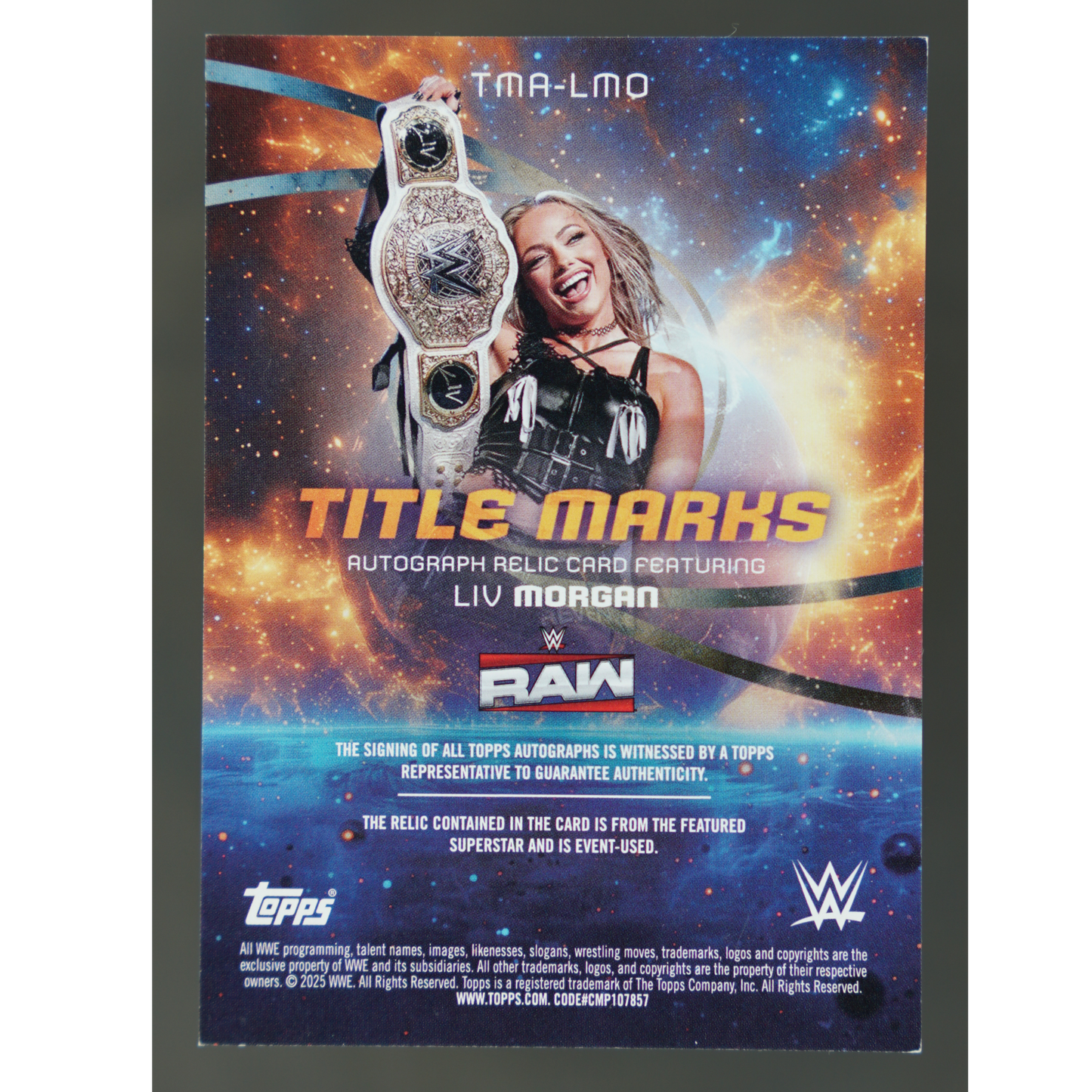 Liv Morgan 2025 Universe Relic Auto Title Marks 21/50 #TMA-LMO