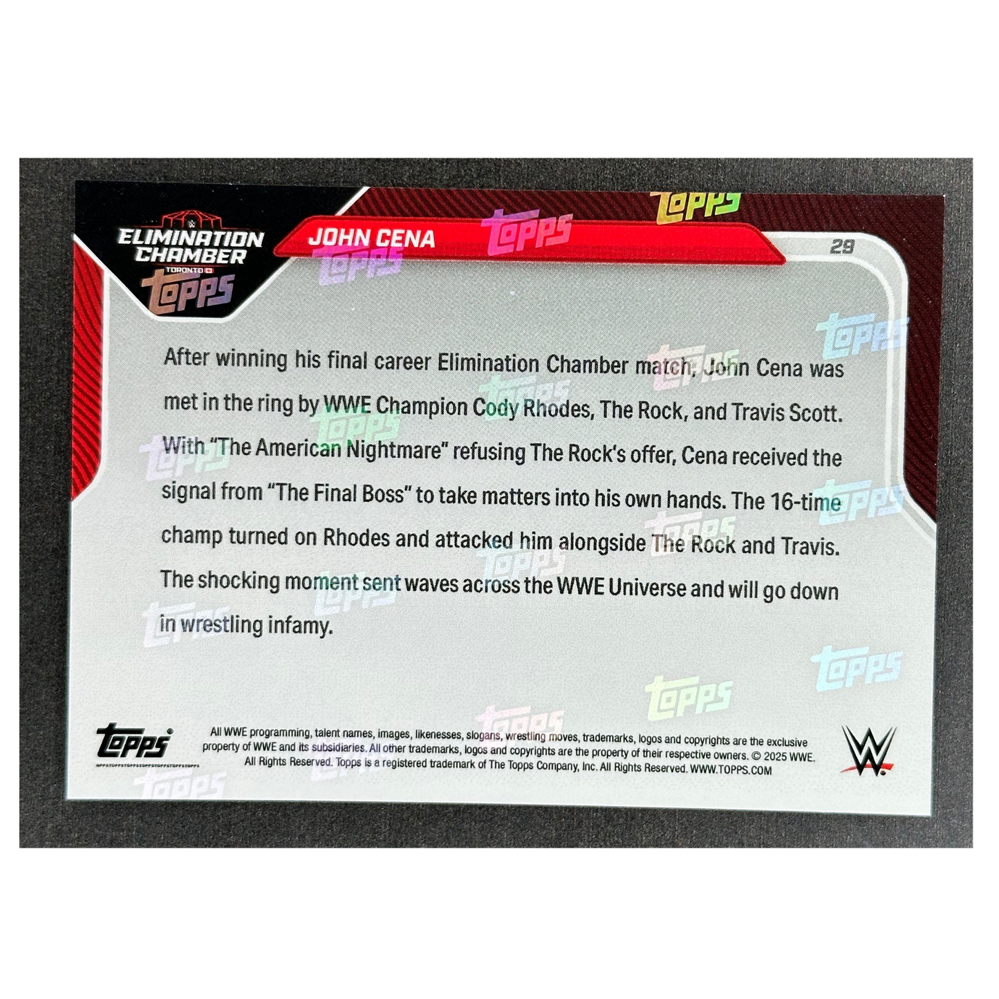 John Cena 2025 Topps Now „Vicious Turn Stuns The World“ 25/25 #29