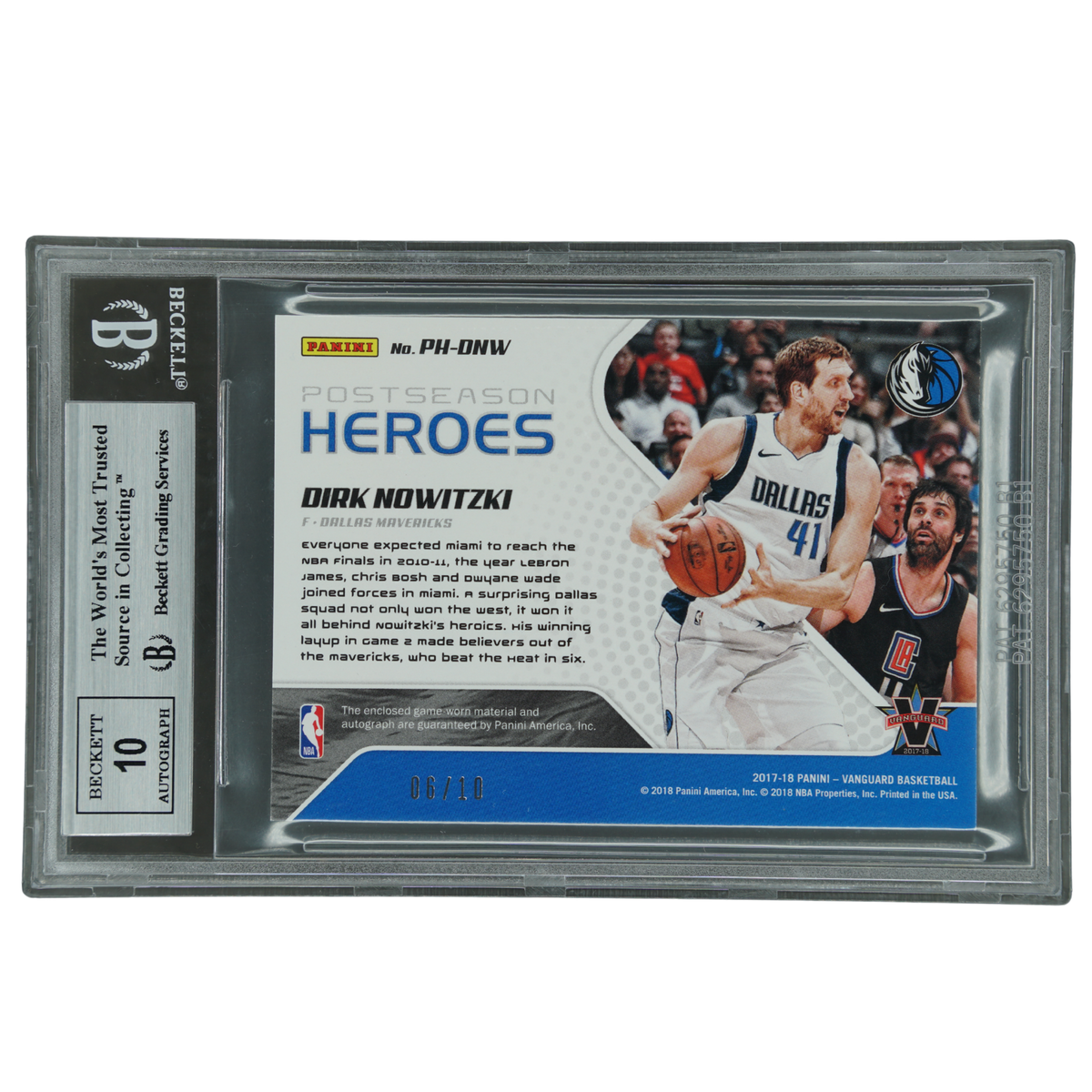 Dirk Nowitzki 2017-18 Vanguard Postseason Heroes Memorabilia Auto 6/10 BGS 8.5 #PH-DNW