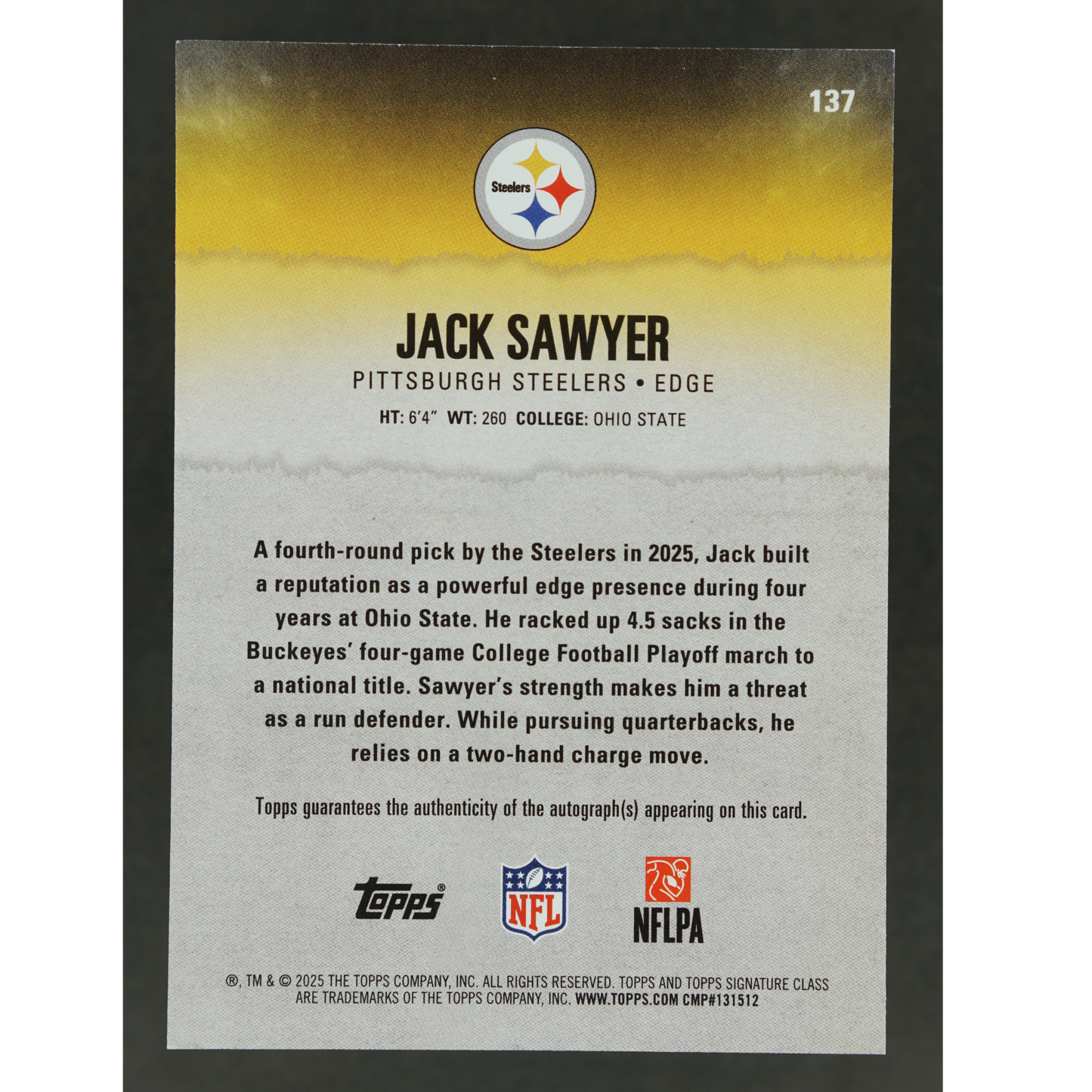 Jack Sawyer 2025 Topps Signature Class RC Auto 60/150 #137
