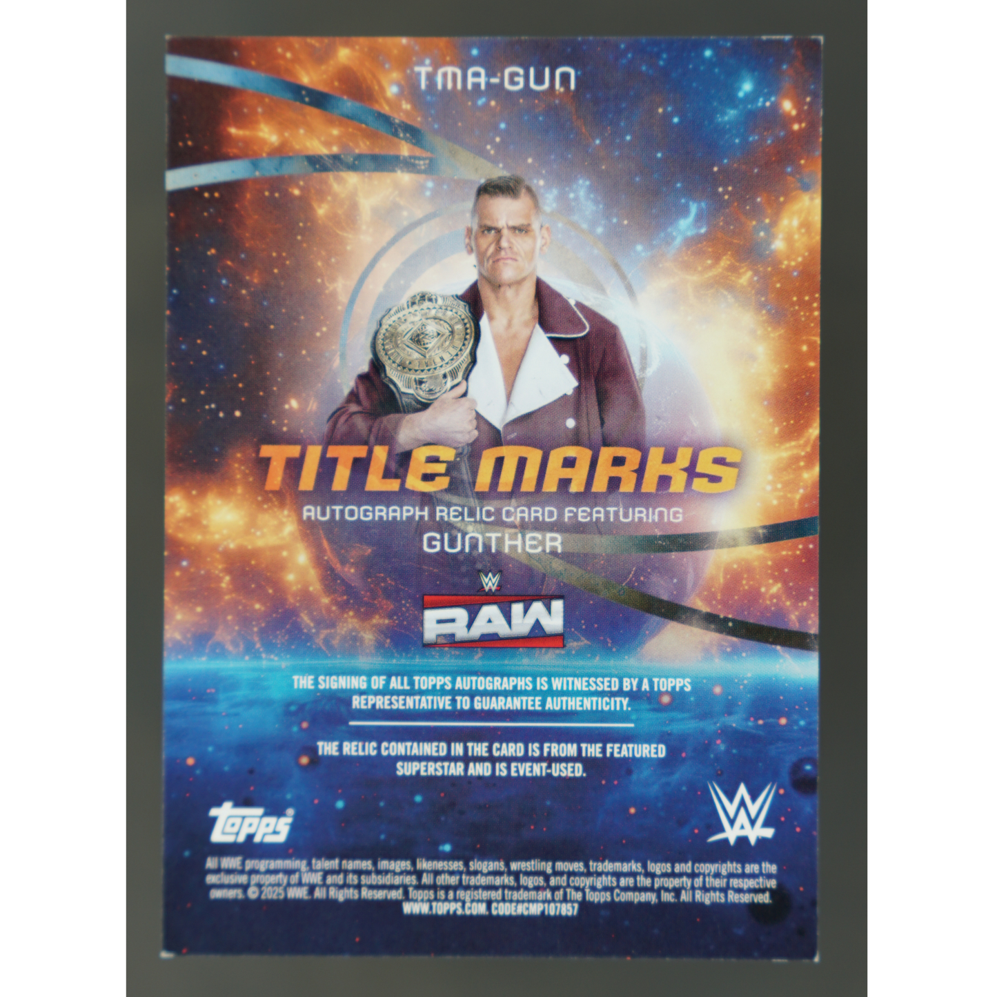 Gunther 2025 Universe Title Marks 45/50 Relic Auto #TMA-GUN