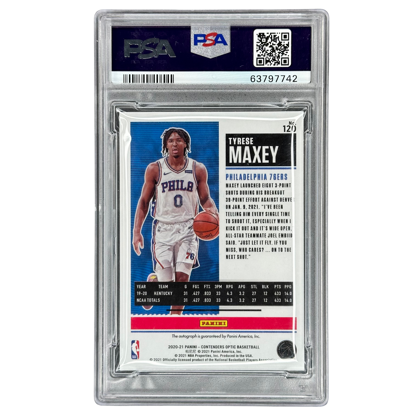 Tyrese Maxey 2020 Contenders Optic Rookie Ticket Auto PSA 9 #120