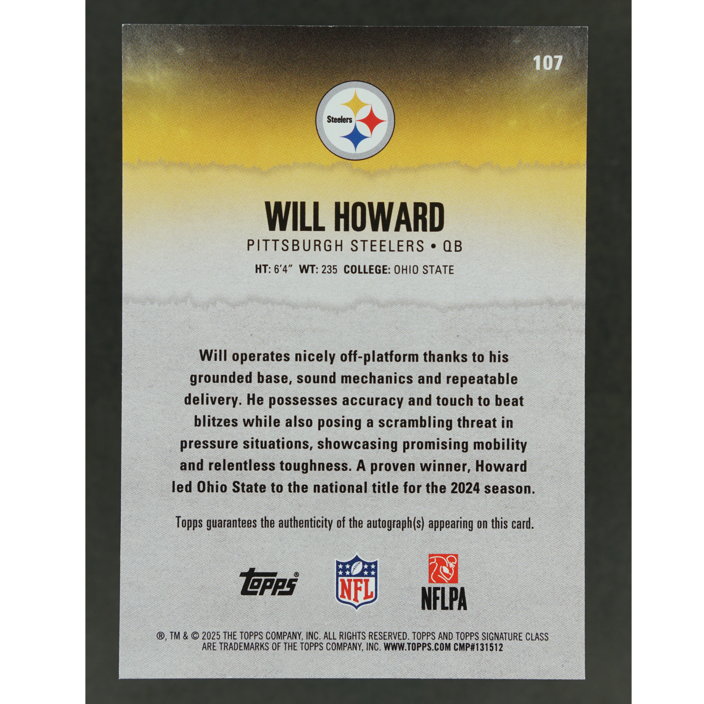 Will Howard 2025 Topps Signature Class RC Auto #107