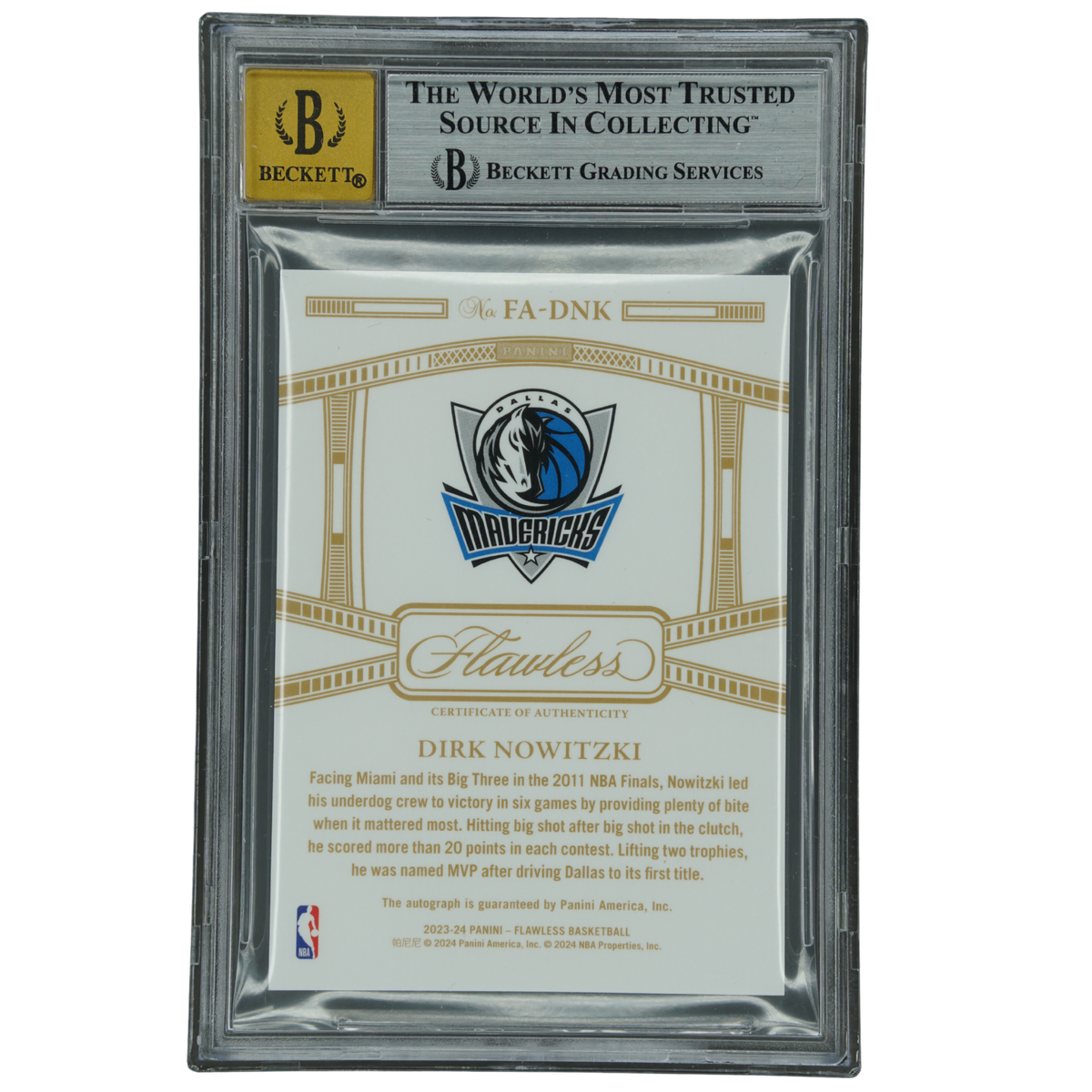 Dirk Nowitzki 2023-24 Flawless Achievements Auto 8/10 BGS 9 #FA-DNK