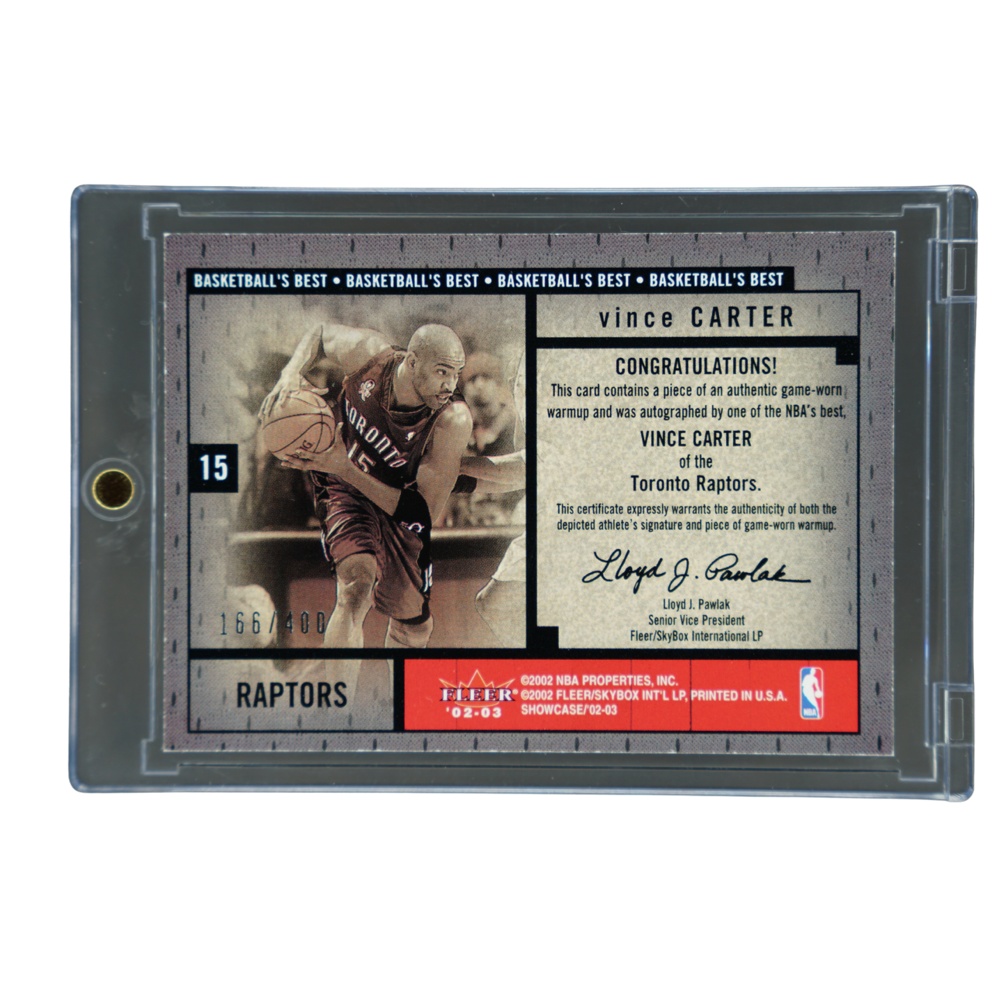 Vince Carter 2002 Fleer Basketball`s Best Jersey Auto 166/400 #15