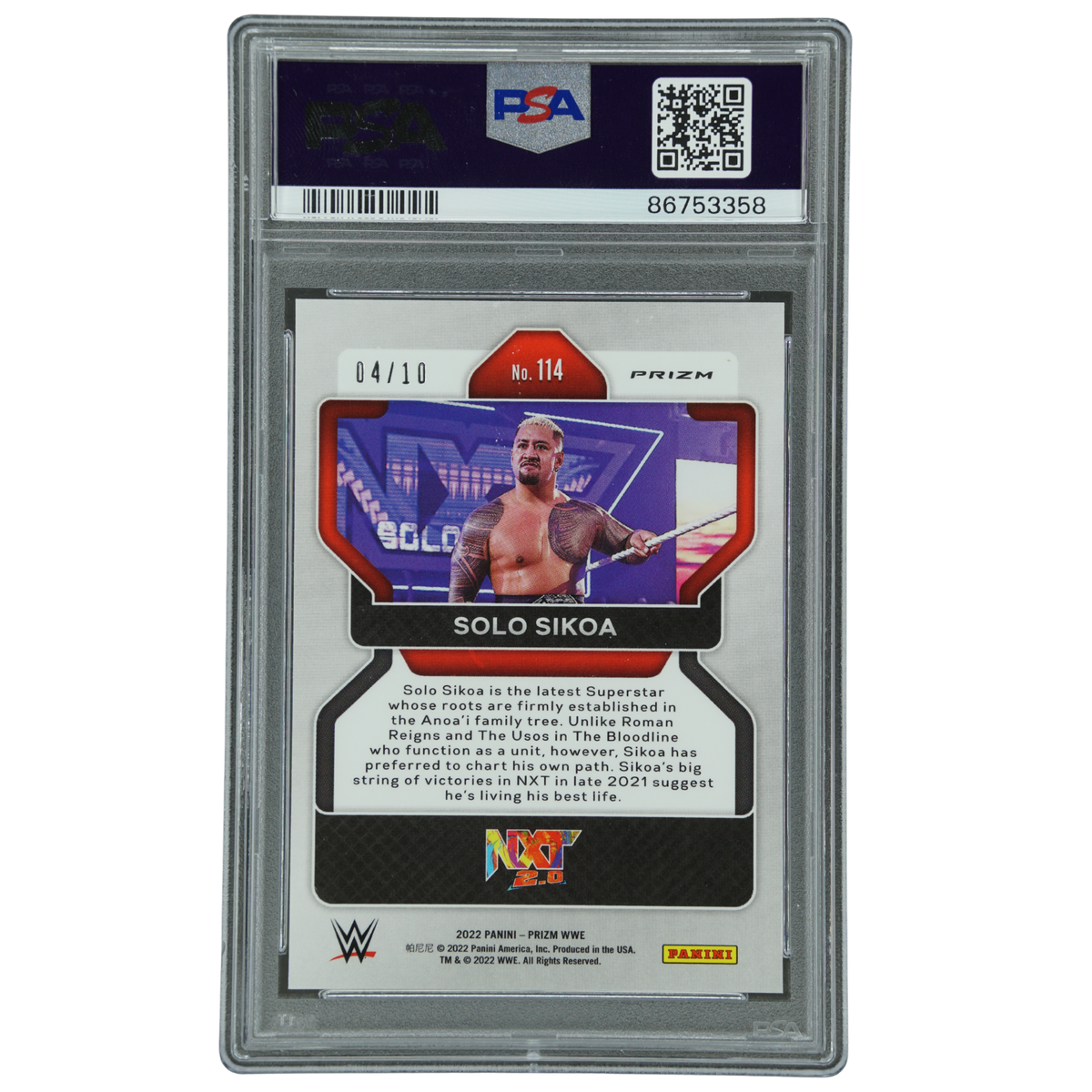Solo Sikoa 2022 Prizm Blue Shimmer RC 4/10 PSA 9 #114