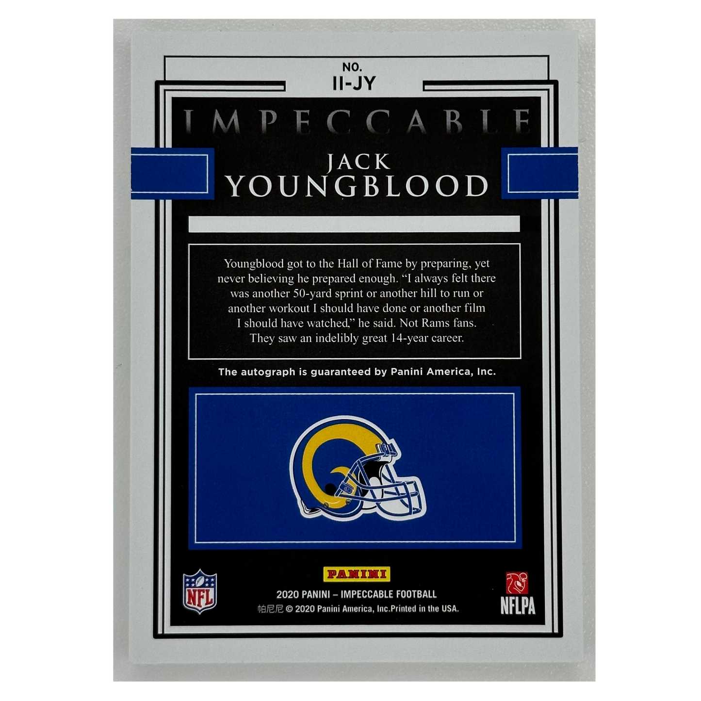 Jack Youngblood 2020 Impeccable Indelible Ink 11/75 On Card Auto #II-JY