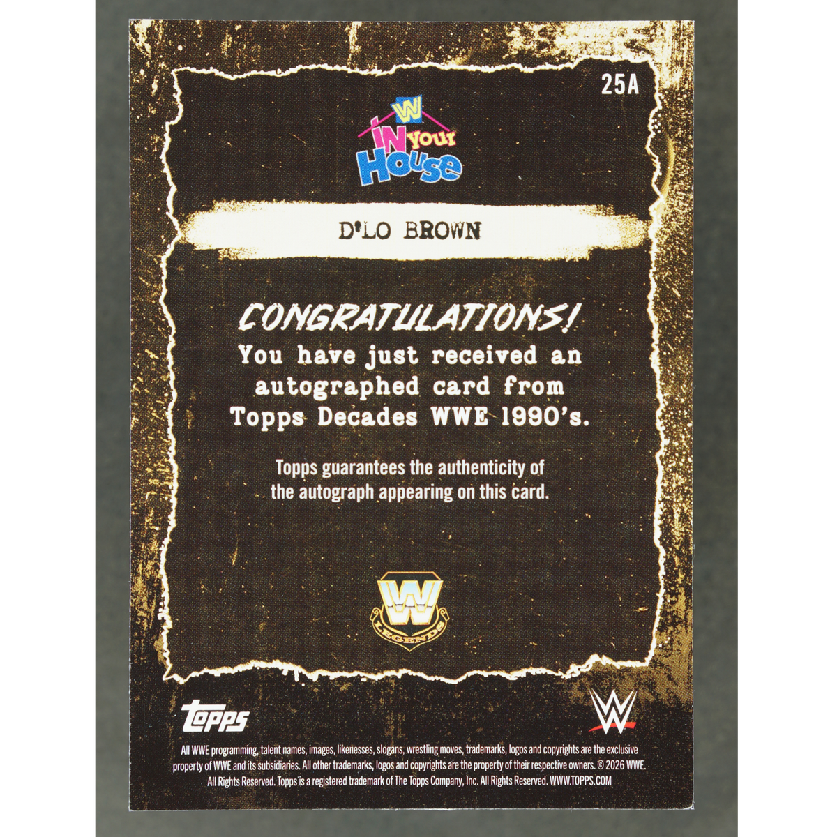 D´Lo Brown 2026 WWE Decades In Your House Auto 28/50 #25A