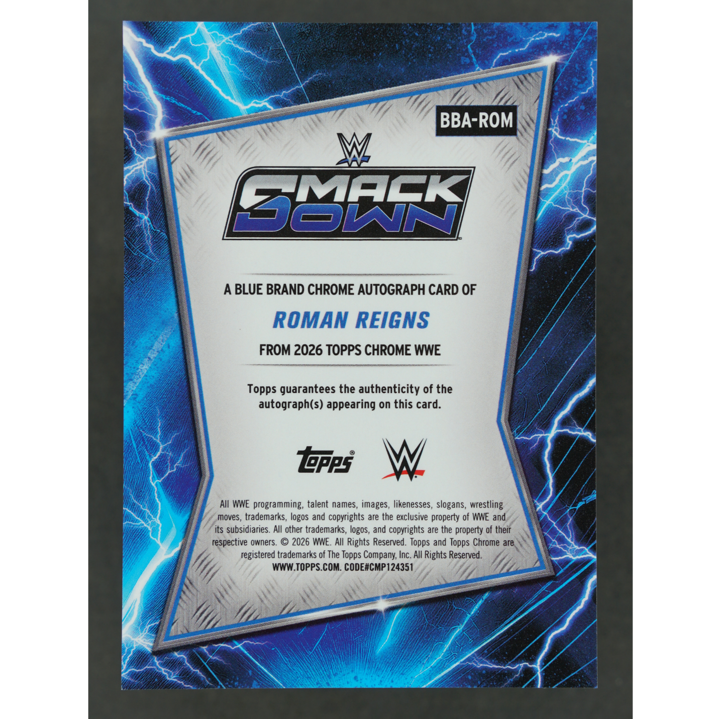Roman Reigns 2026 Chrome Blue Brand Auto 133/150 #BBA-ROM