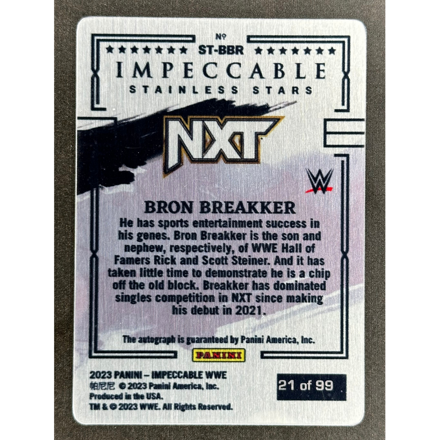 Bron Breakker 2023 Impeccable Stainless Stars Auto 21/99 #ST-BBR
