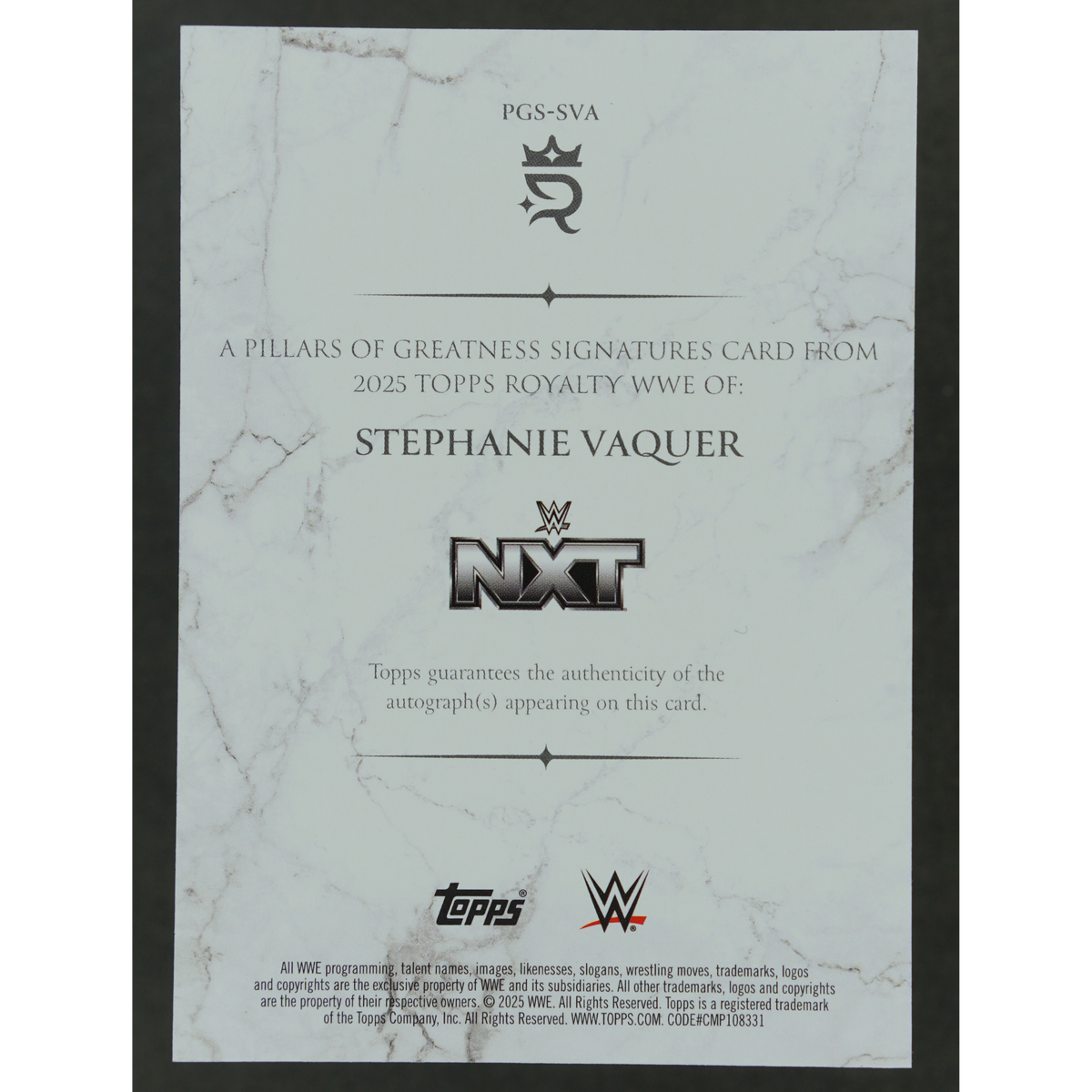 Stephanie Vaquer 2025 Royalty Pillars of Greatness Auto 49/99 #PGS-SVA