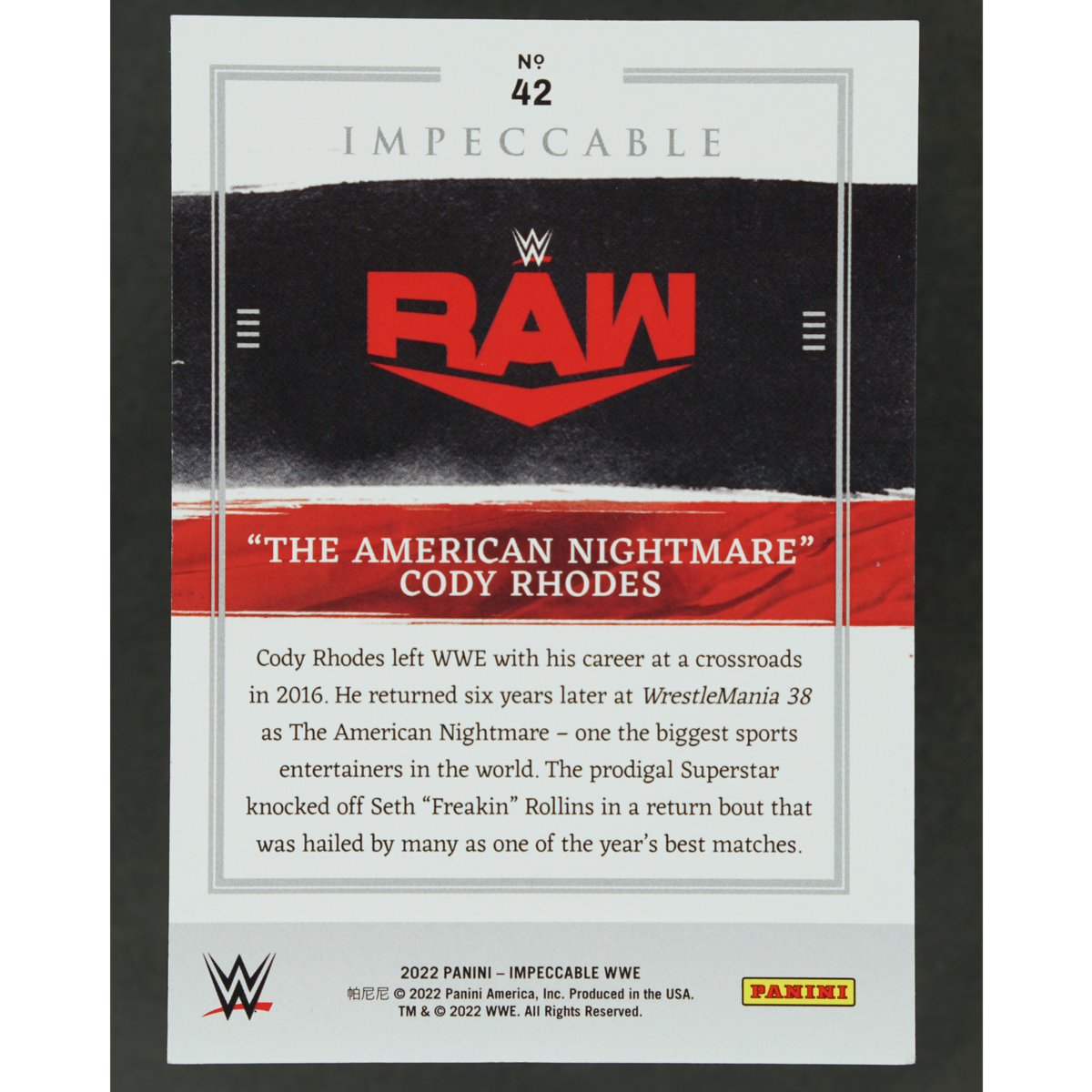 "The American Nightmare" Cody Rhodes 2022 Impeccable 7/10 #42