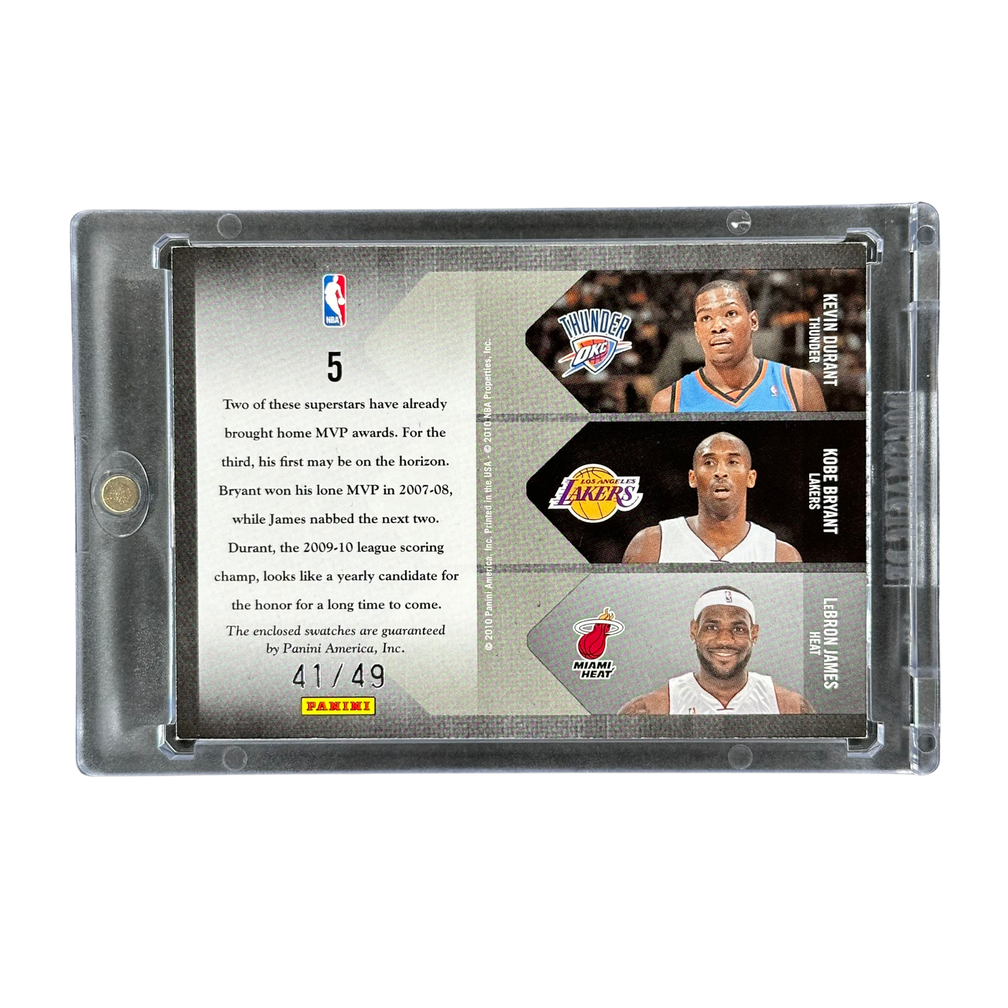 Kevin Durant, Kobe Bryant, Lebron James 2010-11 Limited Triple Jersey 41/49 #5